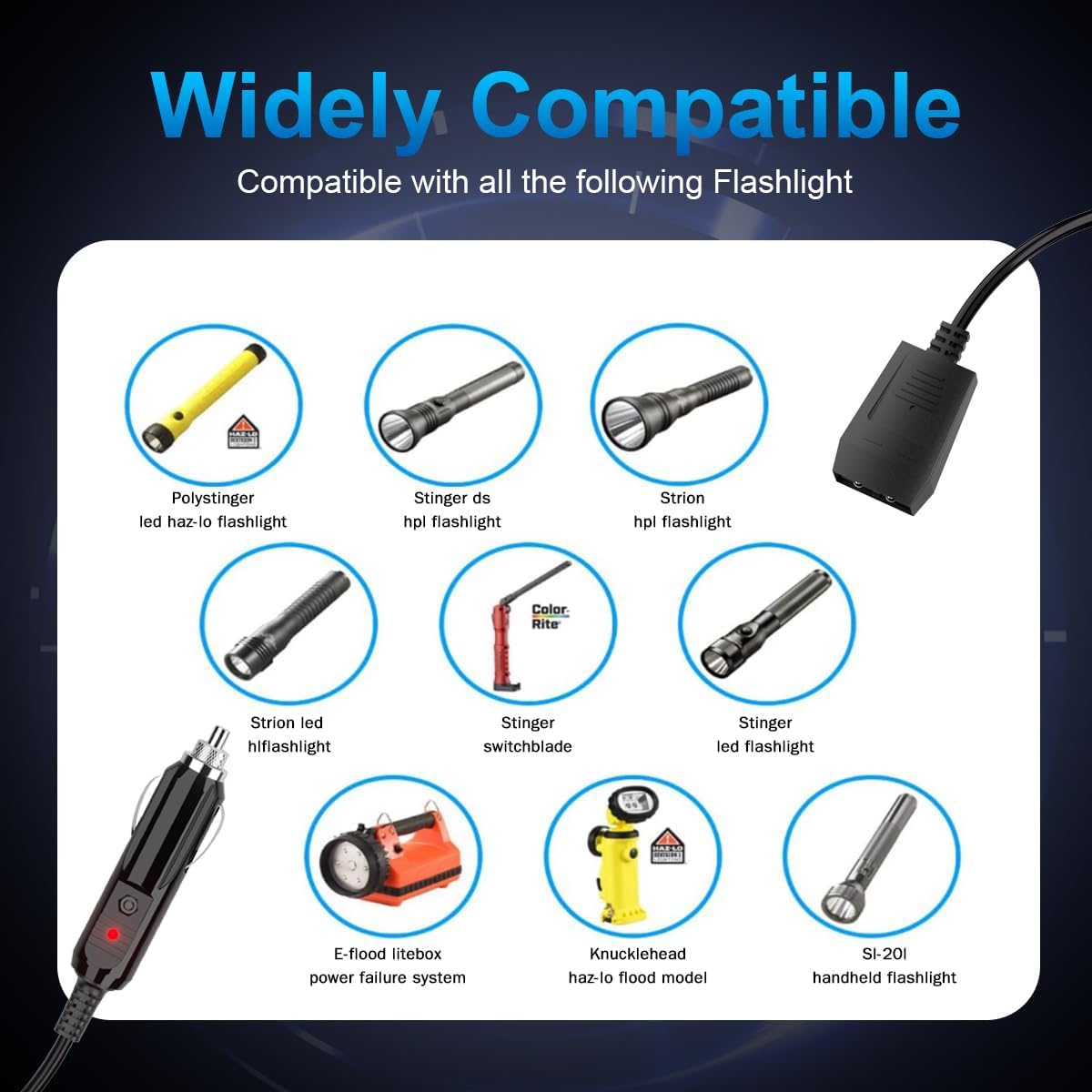 BENSN Car Charger for Streamlight Stinger Flashlight, Rechargeable Battery Charger Base, Plastic, Compatible with Strion LED HL HPL