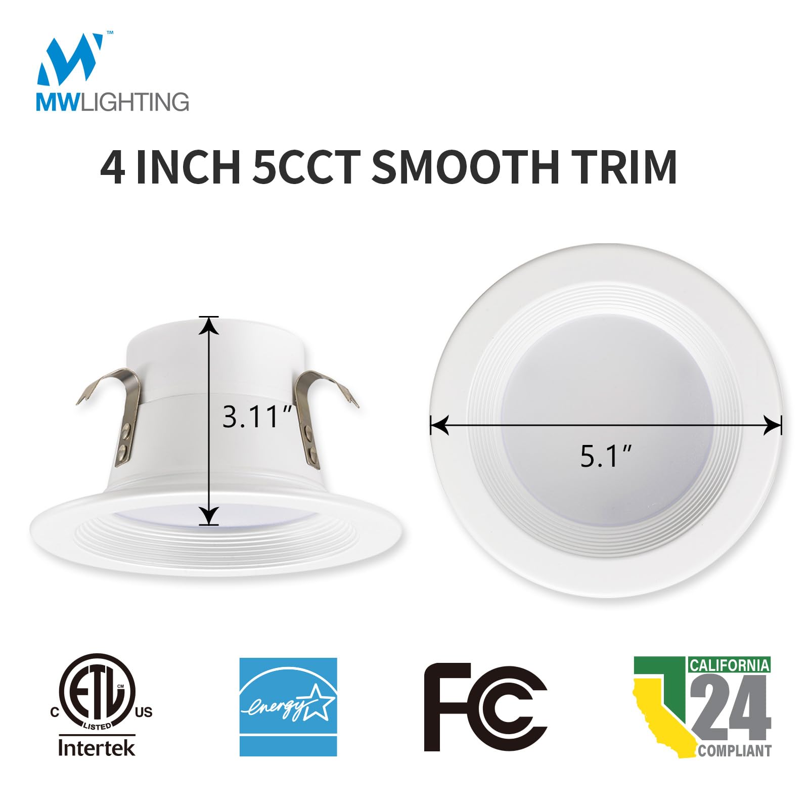 Mw 4 Pack 4 Inch Retrofit Led Recessed Lighting 10W=75W 750Lm 2700K/3000K/3500K/4000K/5000K 4 Inch Led Recessed Lights Baffle Trim Ic & Wet Rated Etl & Fcc California Ja8 Certified