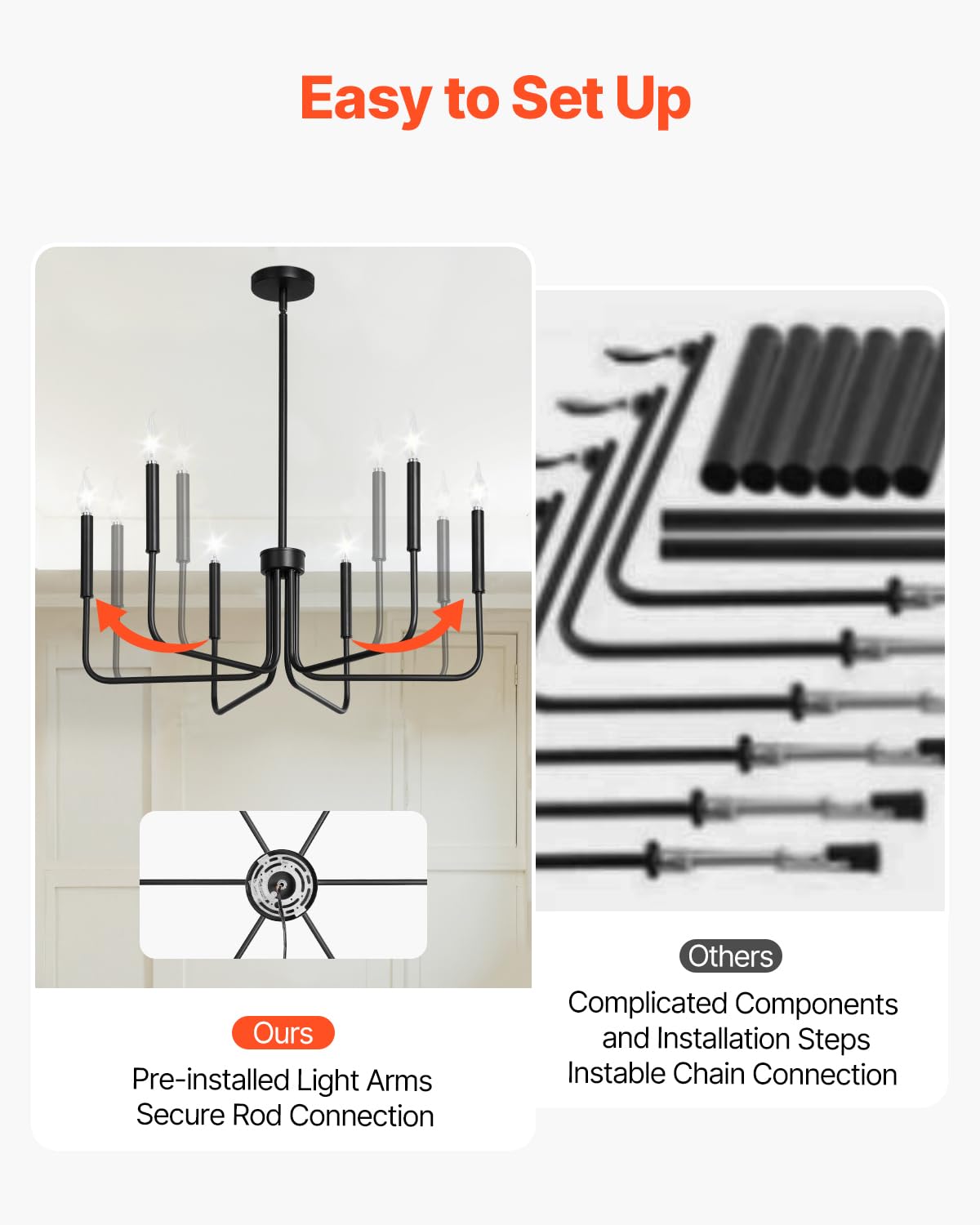 VEVOR 6-Light Chandelier, Metal Farmhouse Chandelier, Adjustable Height, Dining Room Hanging Light Fixture for Ceilings, Modern