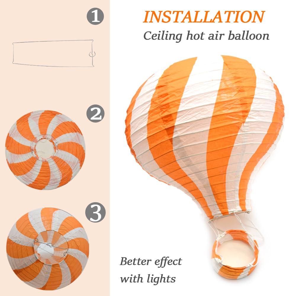 Ceeysee 3 Pcs Hanging Hot Air Balloon Paper Lanterns 12 Inch Orange Paper Lanterns Decoration Paper Lanterns For Halloween Weddi