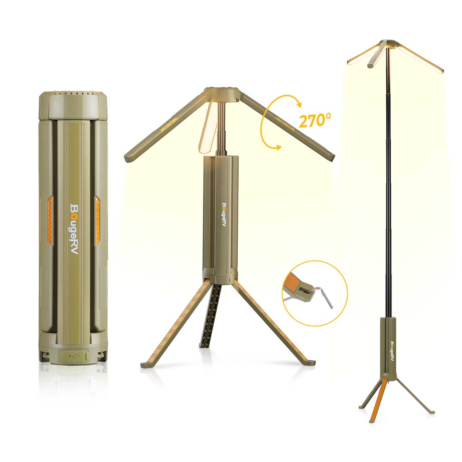 Bougerv Telescopic Camping Light, 15600Mah Collapsible Outdoor Light, Rotatable Electric Lantern, Ip54 Waterproof Flashlight, Co