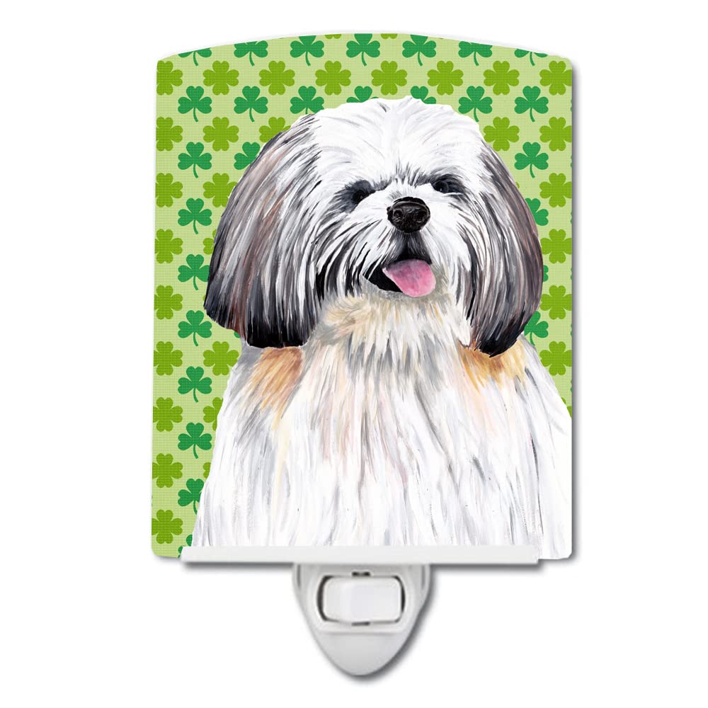 Caroline'S Treasures Sc9303Cnl Shih Tzu St. Patrick'S Day Shamrock Portrait Ceramic Night Light Compact, Ul-Certified, Ideal For Bedroom, Bathroom, Nursery, Hallway, Kitchen, 6X4X3, Multicolor