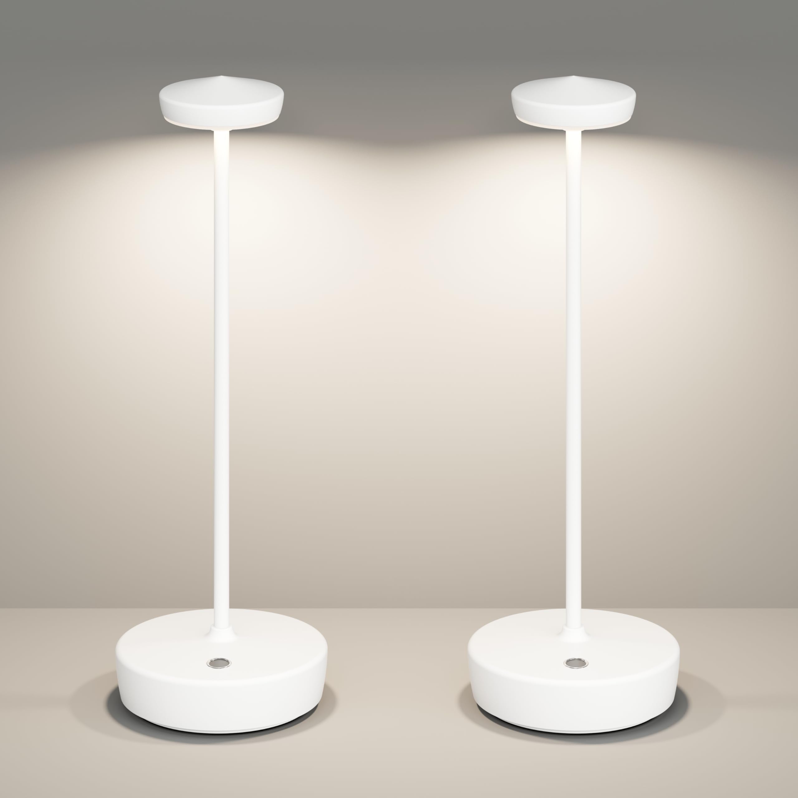 ZTFLOS LED Cordless Table Lamp Rechargeable Battery Operated 3 Levels Brightness with Memory Function IP54 Waterproof Portable Lights for Outdoor Patio Travel Cafe Restaurant(2P White)