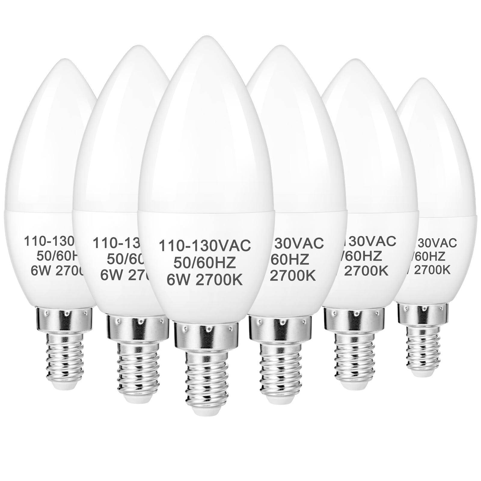 Diamiaq B11 Led Light Bulb E12 Led Bulb Warm White 2700K 600 Lumens Candelabra Light Bulbs Candle Bulbs For Ceiling Fan, Non-Dim