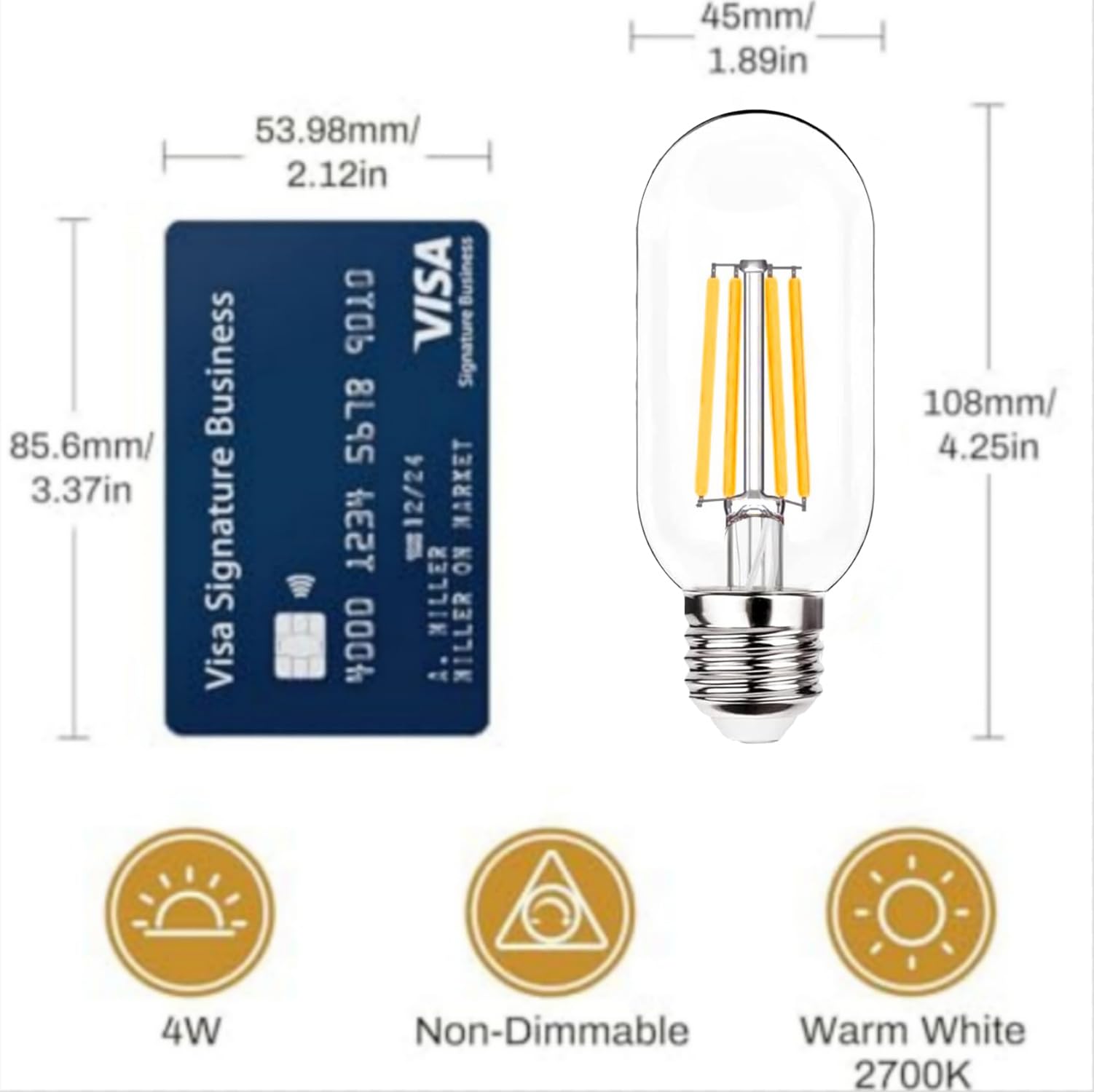 Lhyuetong 6 Pack T45 Led Bulb, 4W Tubular Bulb Led Filament Bulb, Equivalent To A 40W E26 Base, Retro Edison Led Bulb With Trans