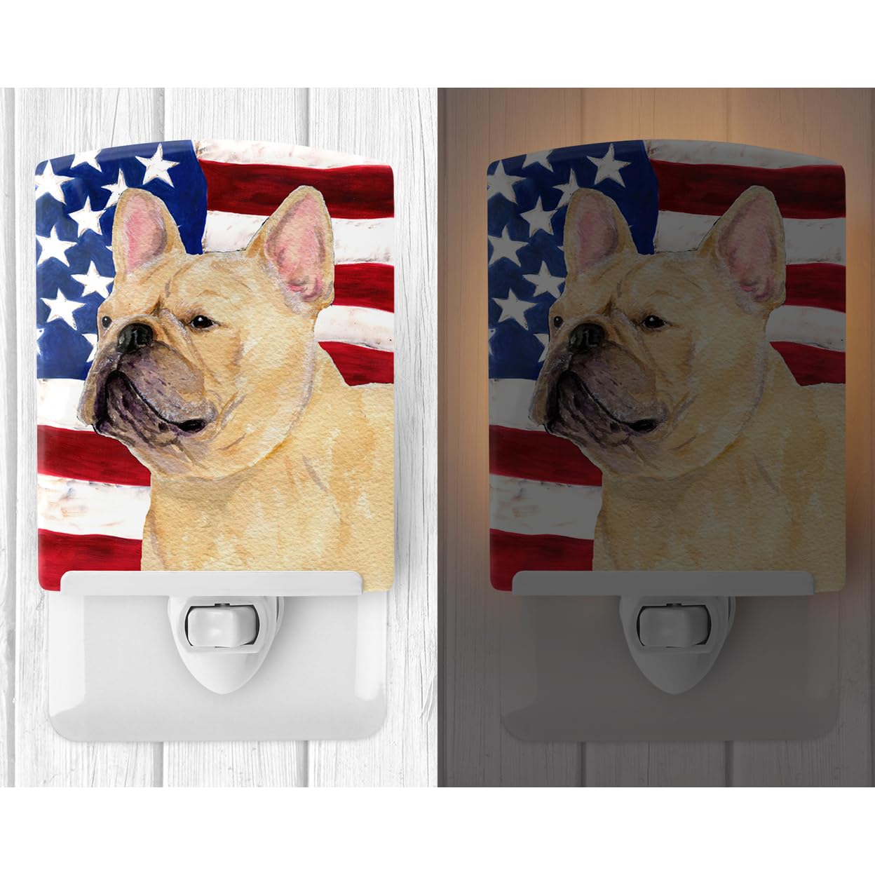 Carolines Treasures Ceramic Night Light, American Flag & French Bulldog, UL-Certified, 6x4x3in