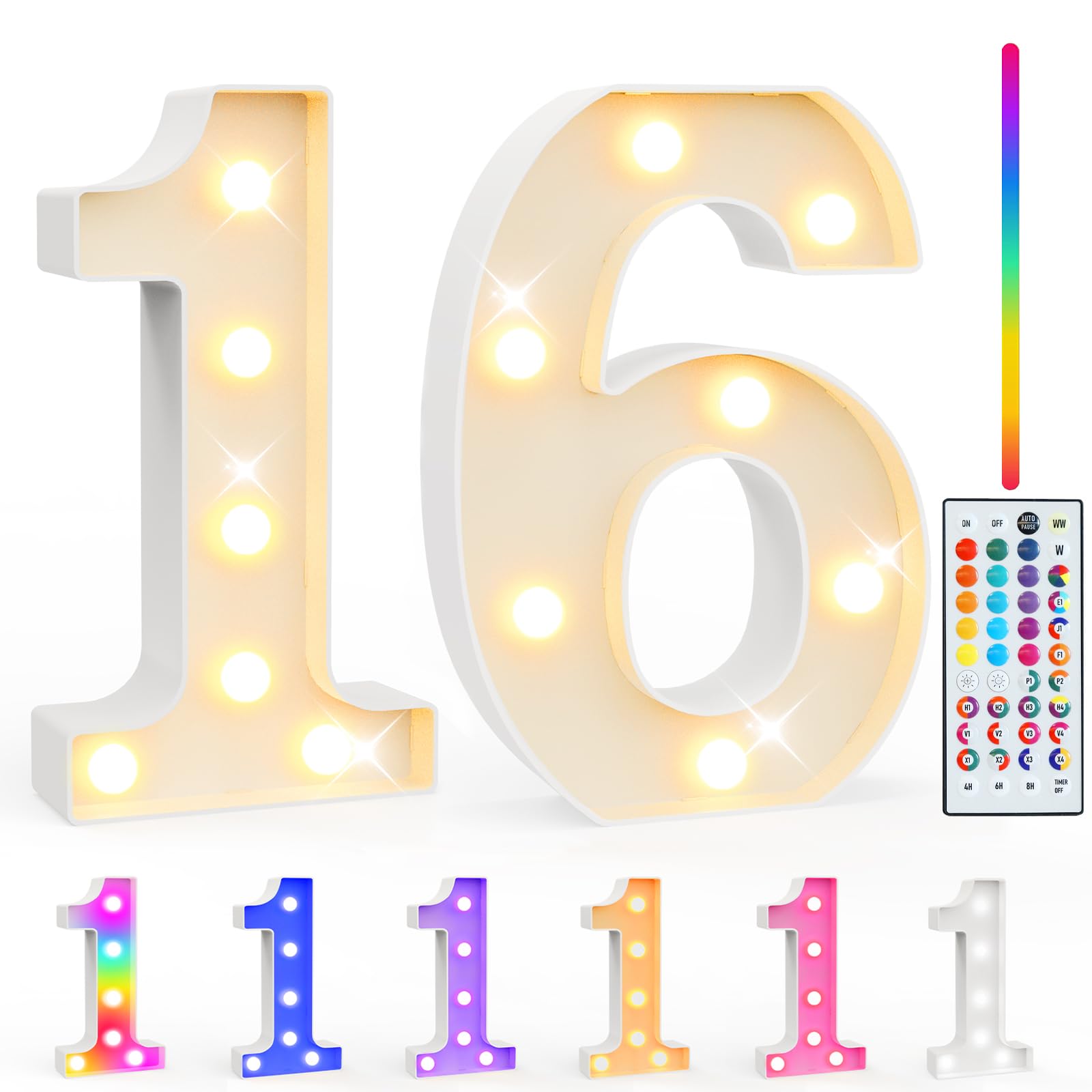 Pooqla 16Th Birthday Decorations For Girls Boys  35 Colors Led Light Up Numbers With Remote  Color Chaning Marquee Numbers Gift For Sweet 16 Party Decoration Wedding Anniversary Decor  Number 16