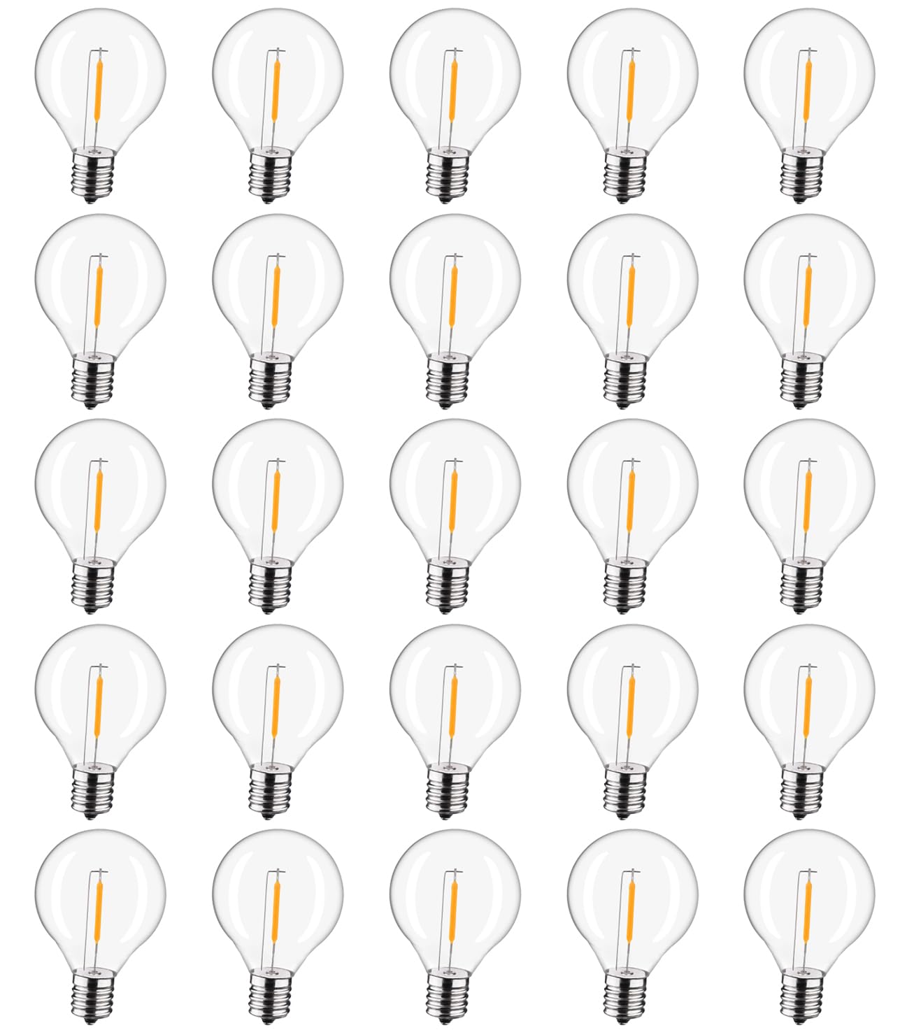 Lieidi 25-Pack G40 Led Replacement Light Bulbs, E12 Screw Base Shatterproof Globe Bulbs For Outdoor String Lights, 0.6Watt Equva