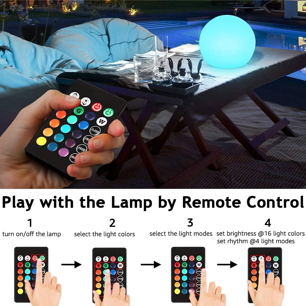 BALMOST 8-in LED Glowing Ball Light, 16 RGB Color Changing Mood Lamp, Rechargeable Purple Sphere, Model A00003