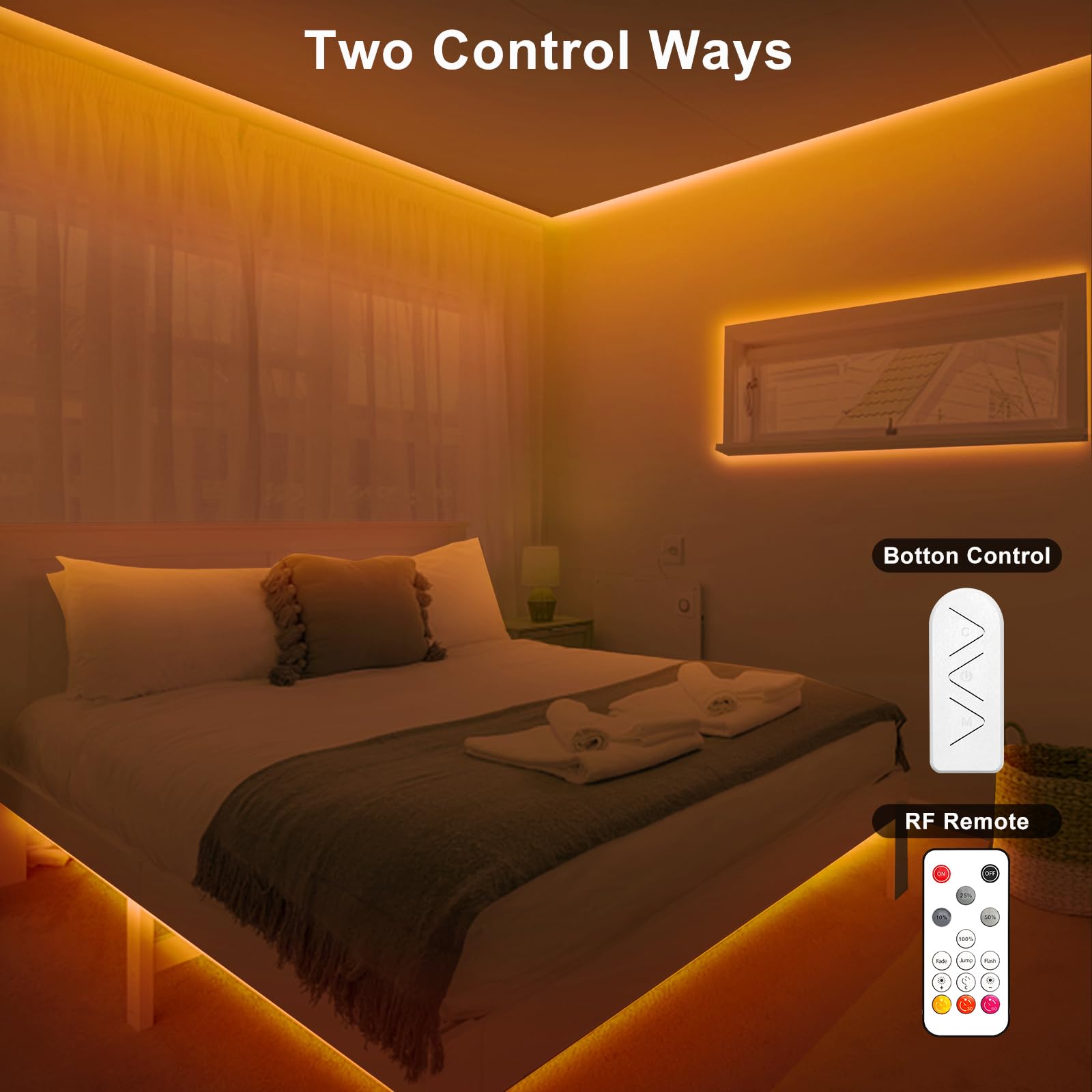 Tatazone 32.8ft COB LED Strip Lights, 1800K Dimmable with RF Remote, Indoor Amber Adhesive Lighting for Cabinet & Room