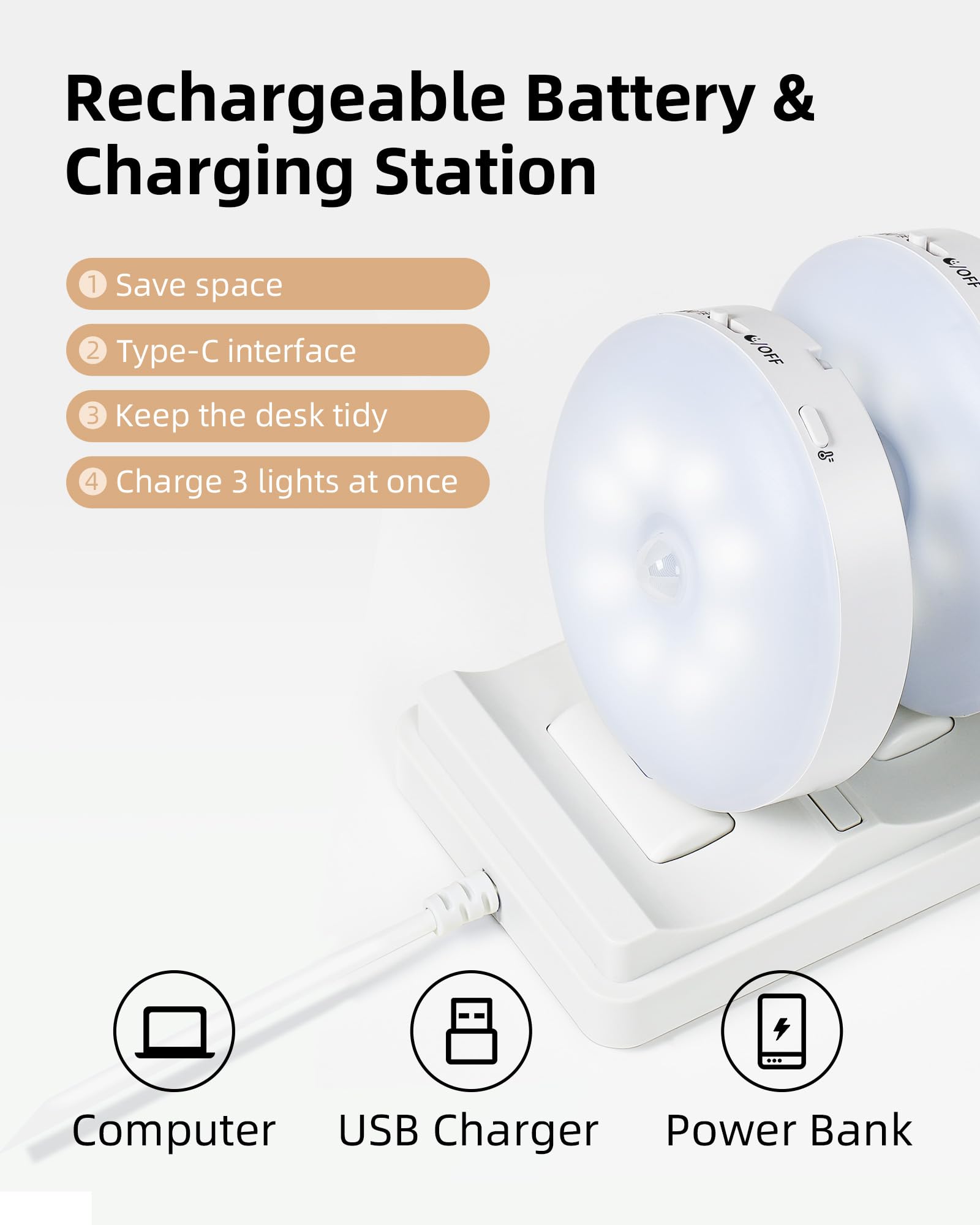 Ezvalo Under Cabinet Lighting With Charging Station,1000Mah Rechargeable Puck Lights With Remote, 3 Color Temps & Rgb Closet Lig