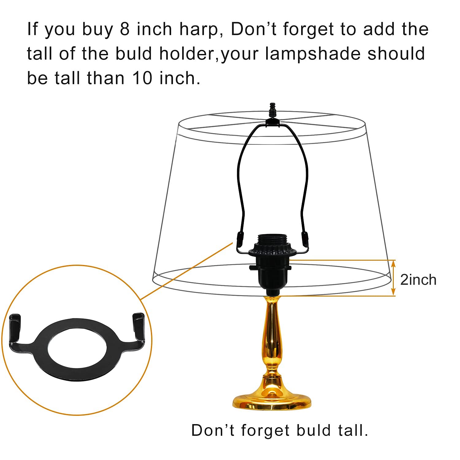 Gigivosha Lamp Shade Harps Holder Adjustable Kit - 8 9 10 Inch With E26 Uno Light Base Set Lampshades Parts For Table And Floor