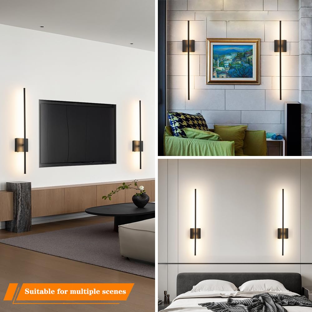 Ditoon Battery Operated Wall Sconce Set of 2, Dimmable LED Wireless Lighting, 31.6in, Black