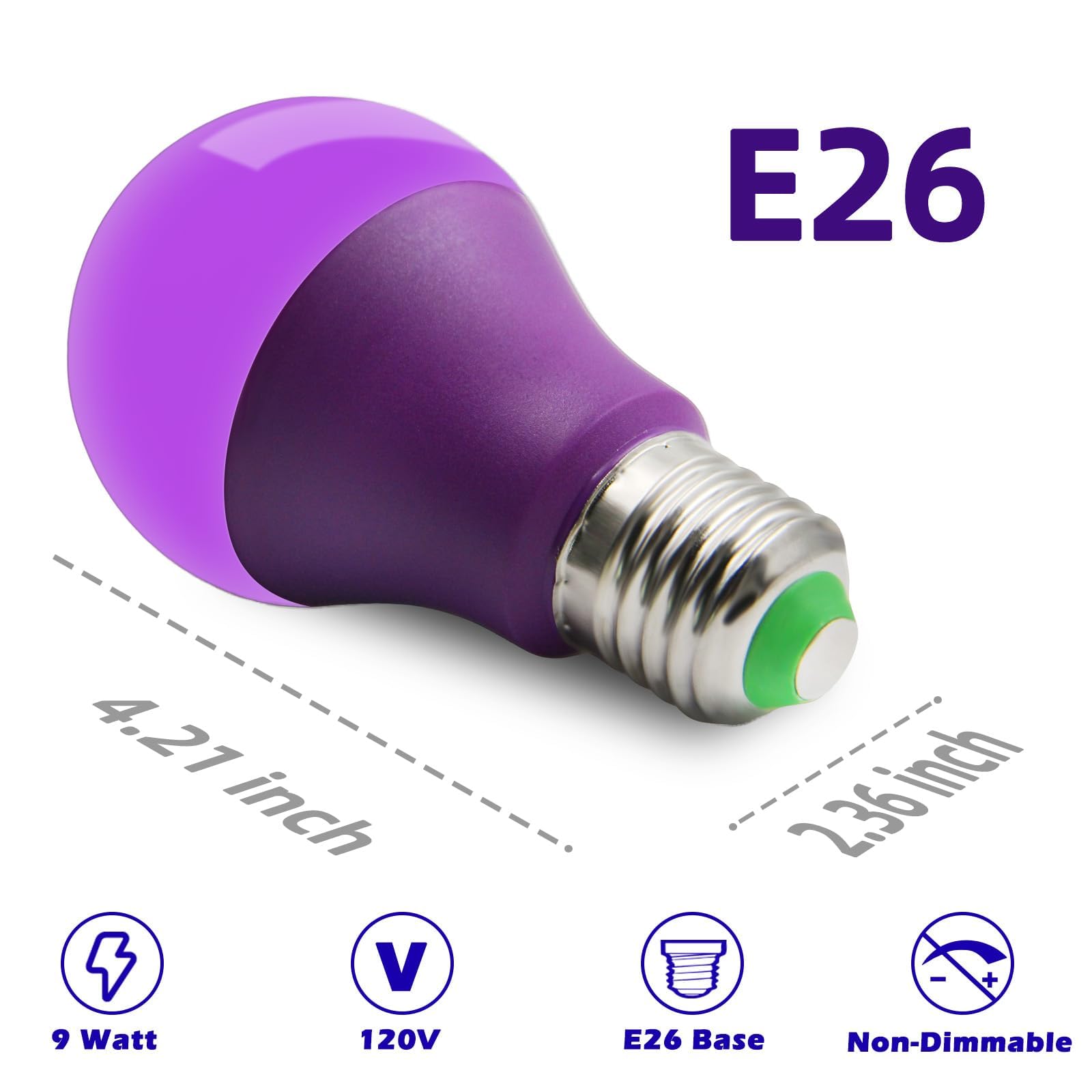 Wivety Purple Light Bulbs  A19 E26 Base  9W Led Purple Light Bulbs For Outdoor Porch  Indoor Party Decoration  Holiday Lighting  Halloween Decorations  Christmas Decoration(6 Packs)
