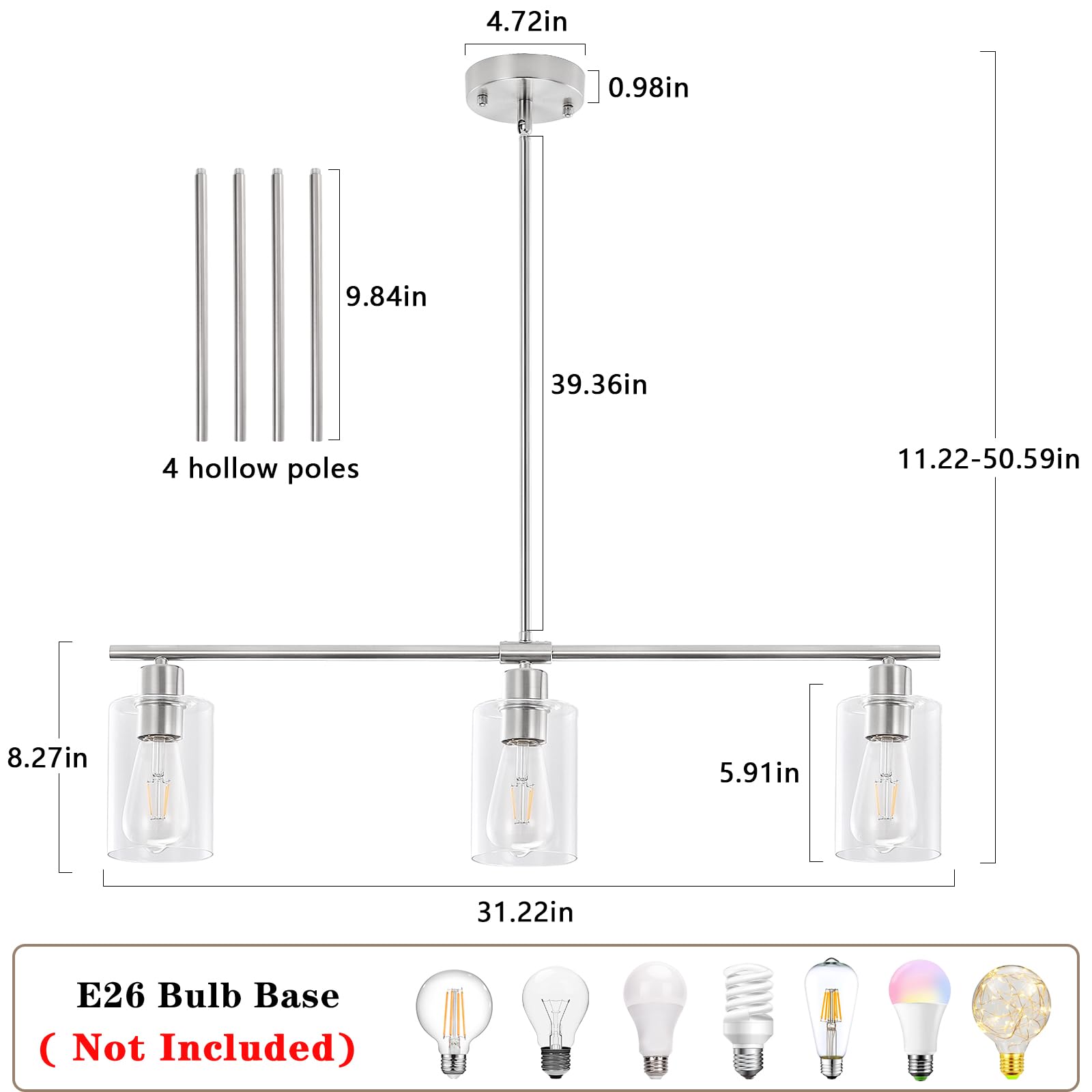 Ljhhowe 3 Light Kitchen Island Lighting Brushed Nickel Pendant Light Fixtures For Dining Room Chandeliers Industrial Farmhouse C