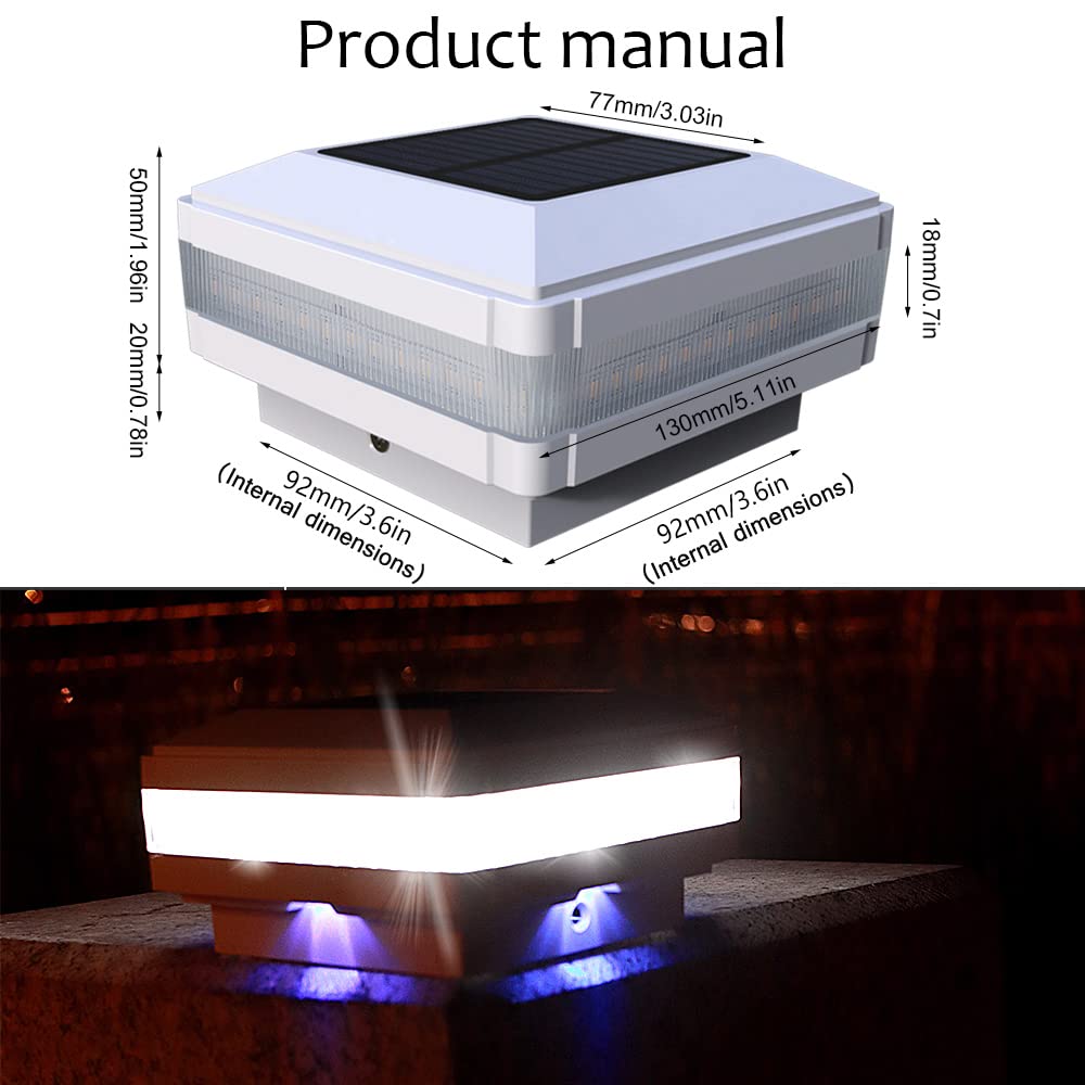 Sumaote Solar Post Cap Light, 52 LEDs, 160 Lumen, 4x4, IP65 Waterproof, White, 4 Pack, High-Quality PC Material
