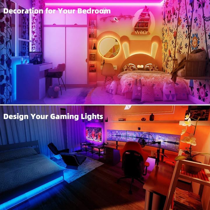 100Ft Kids Bluetooth Led Strip Lights, Music Sync Led Light Strip Rgb Color Changing Lighting With Penguin Style Remote, App Con