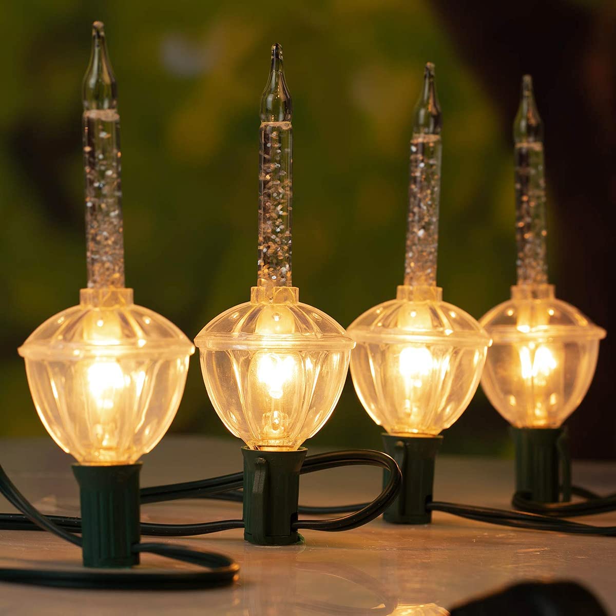 Abeja Christmas Bubble Light Replacement Bulbs, Silver Glitter, Glass, E12 Candelabra Base, 4 Pack