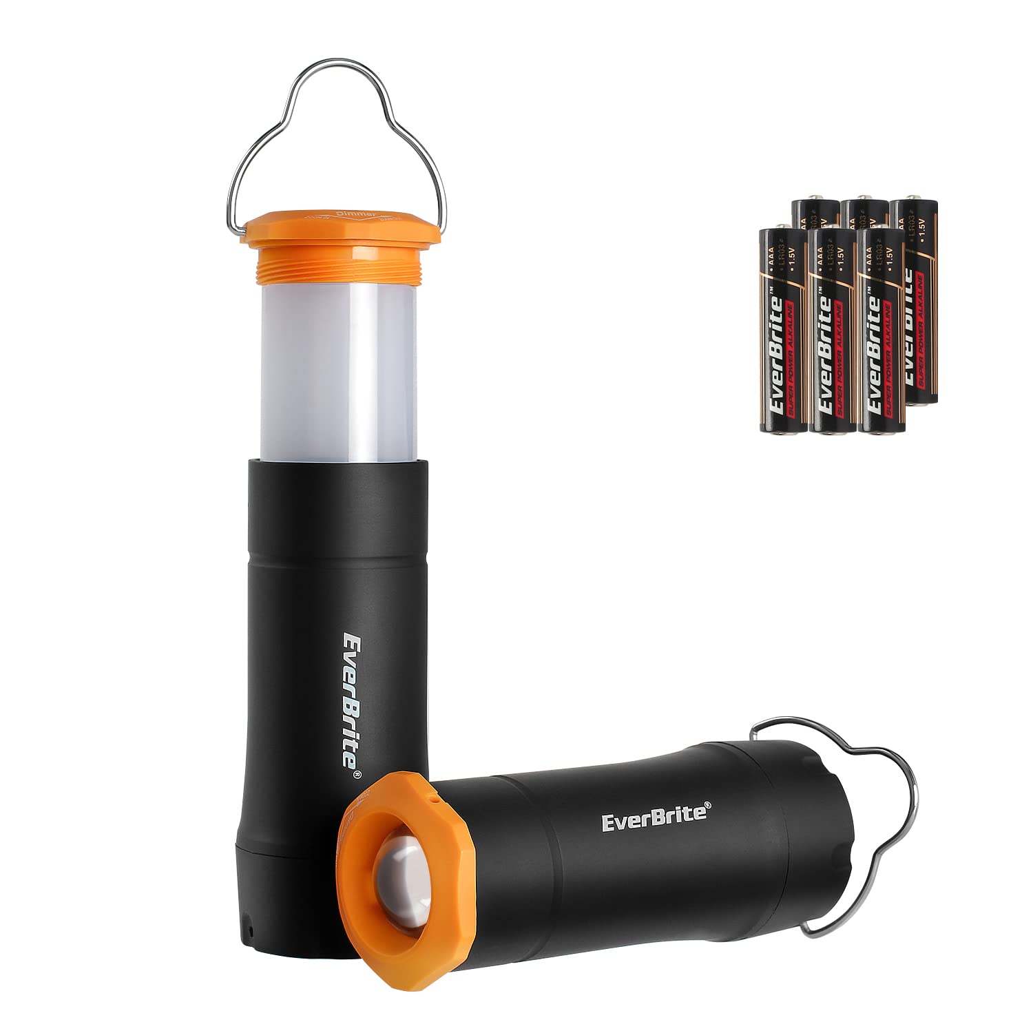 EverBrite 2-in-1 Mini Lanterns & Flashlights, 3 Modes, Portable LED Torches, Black, 2 Pack for Camping & Emergencies