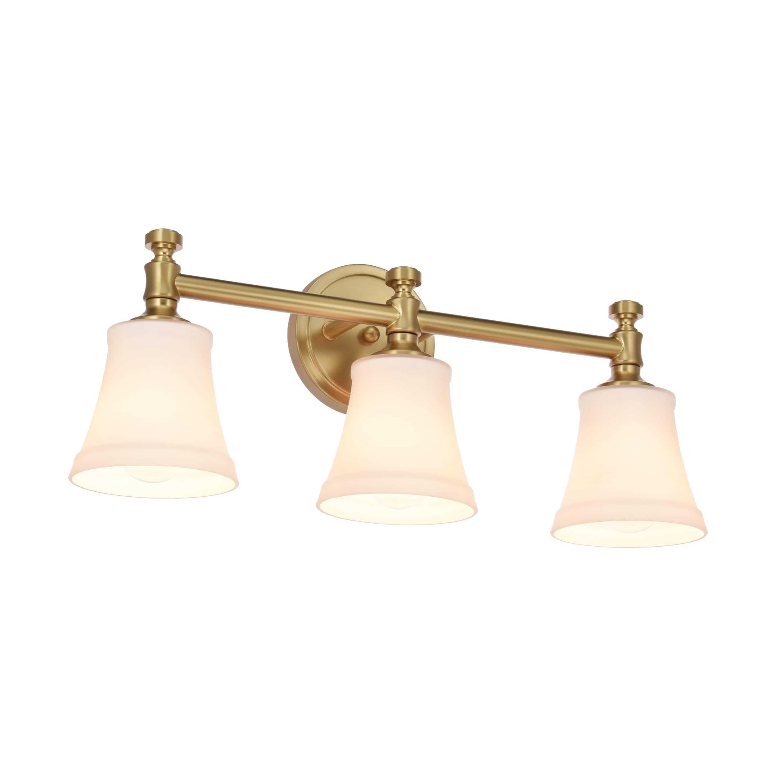 Hanaloa Bathroom Vanity Light Fixtures, Traditional Aged Brass 3 Lights Wall Sconce Lighting With Opal Glass Shade, Porch Wall Mount Light Fixture For Bathroom, Mirror Cabinets Hallway Stairs