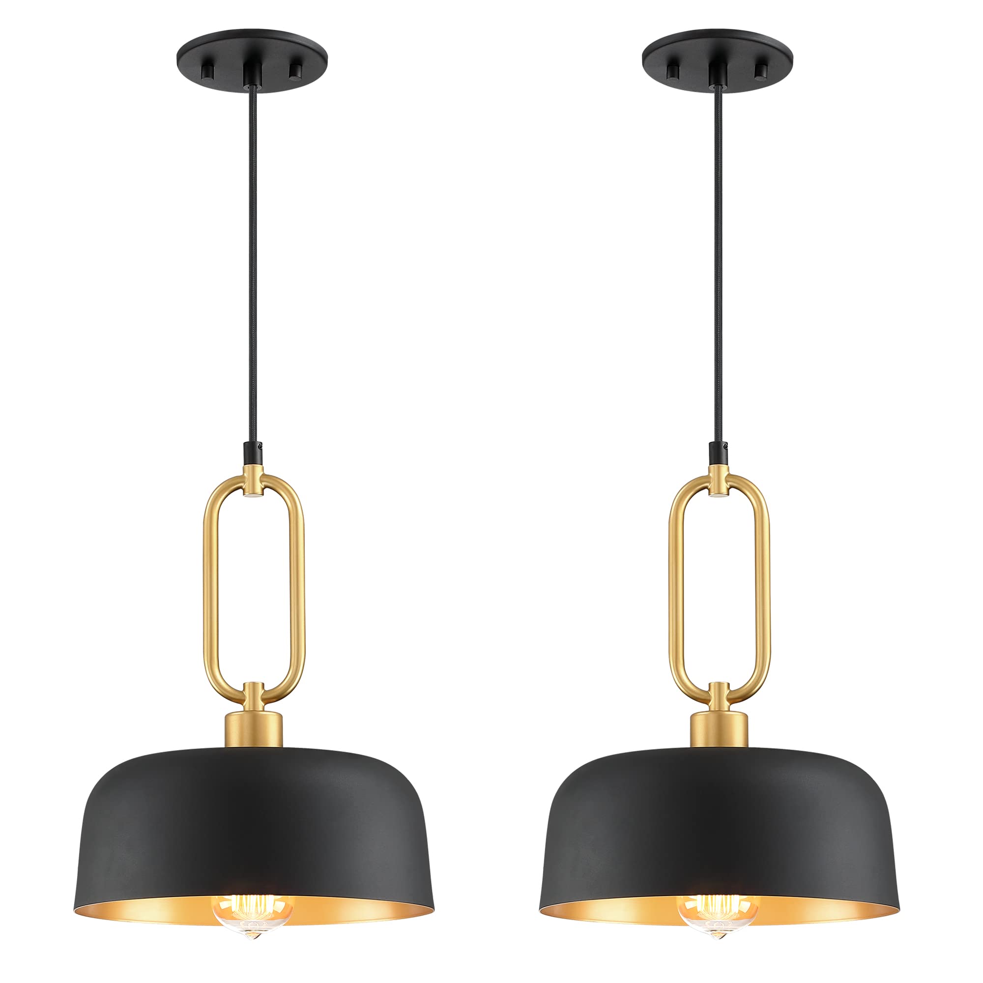 Industrial Pendant Lighting Fixture, 2-Pack Black Metal Shade Hanging Light for Kitchen Island Dinning Room, Living Room Ceiling