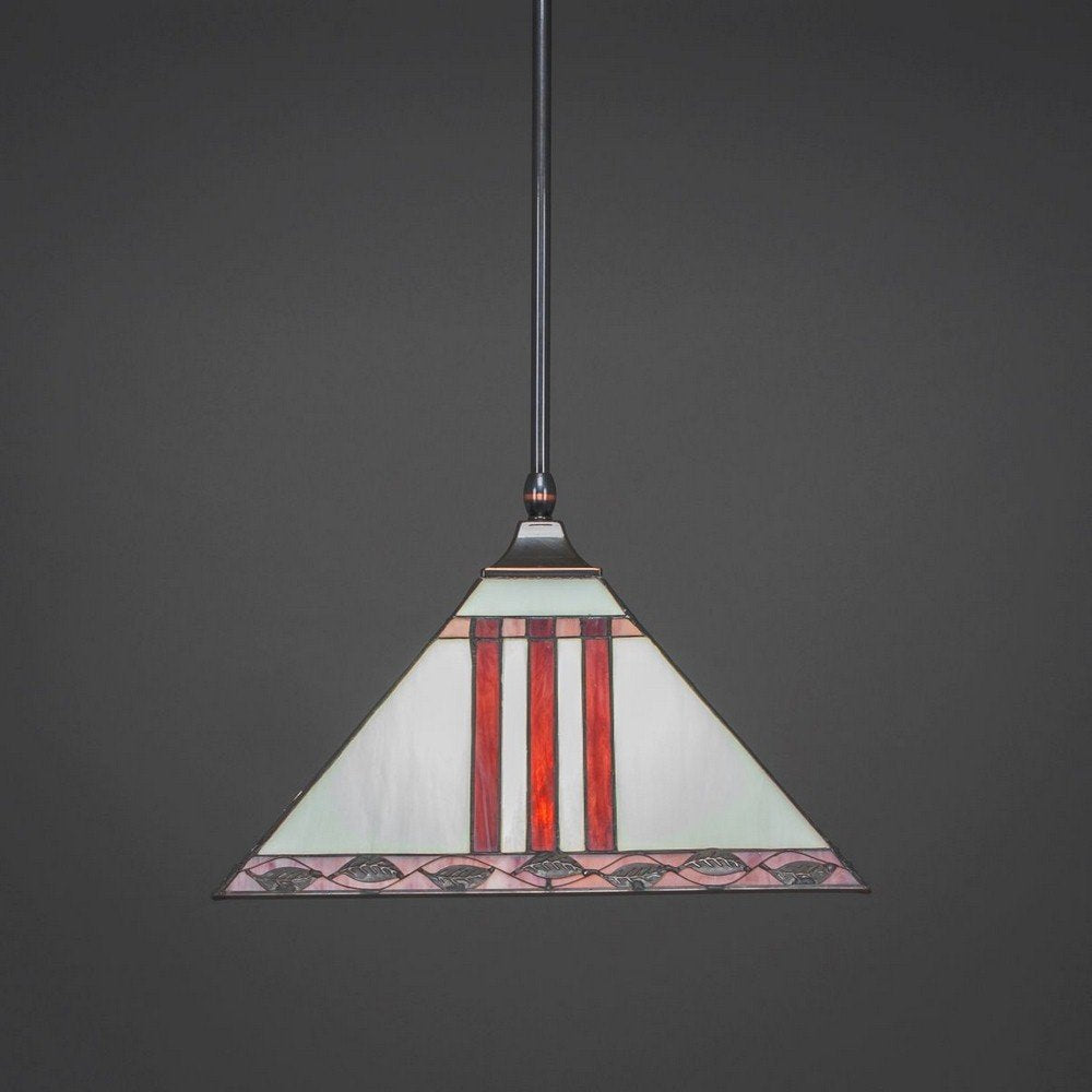 Toltec Lighting 13-Bc-958 Stem Hung Pendant With Square Fitter With 14&quot; Purple And Metal Leaf Tiffany Glass, Black Copper Finish