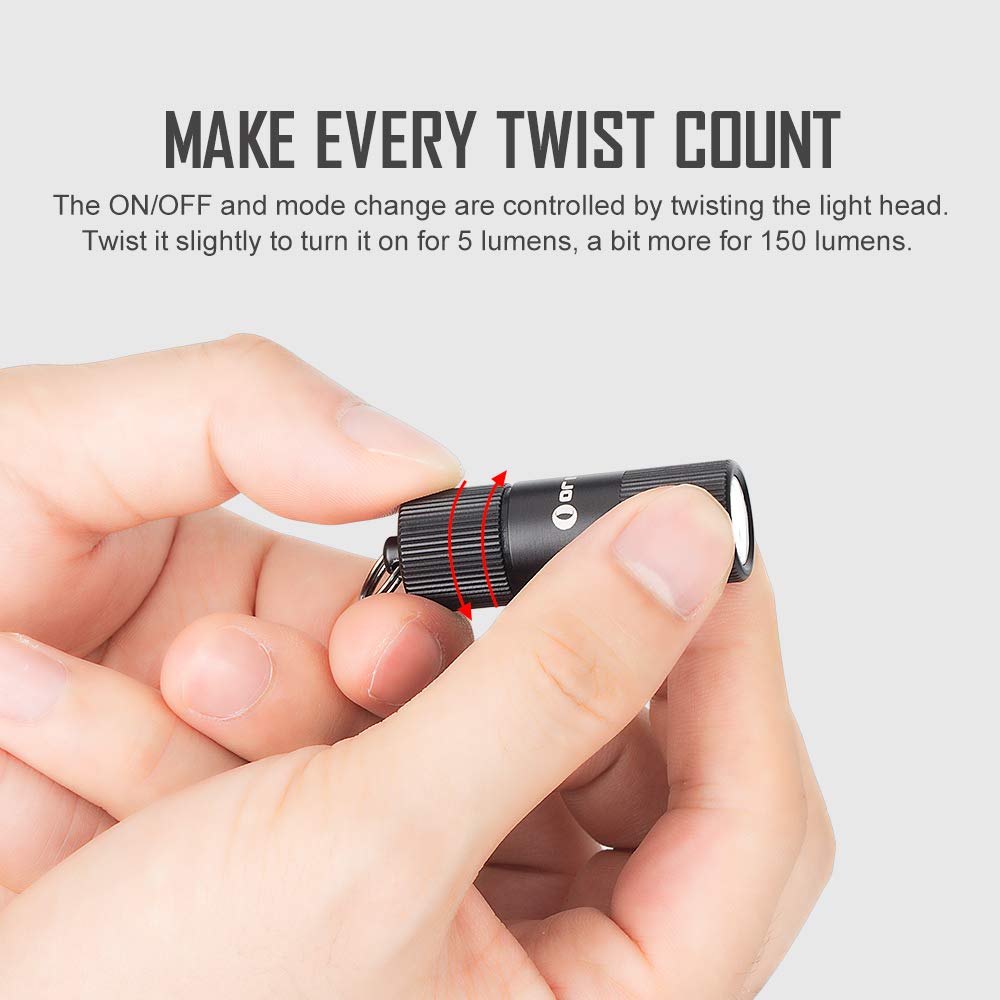 OLIGHT i1R 2 EOS Keychain Flashlight 150 Lumens Mini LED Aluminum Black Model AM-OL-I1R 2+USB
