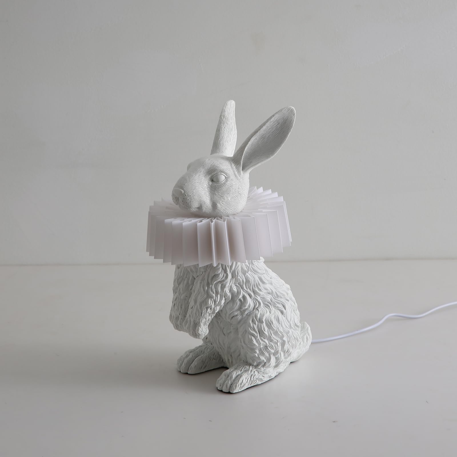 Lazhug White Rabbit Lamp,Resin Crafted Scarf Bunny Table Lamp Featuring White Pleated Pc Lampshade,Usb Plug, Energy-Efficient Ki