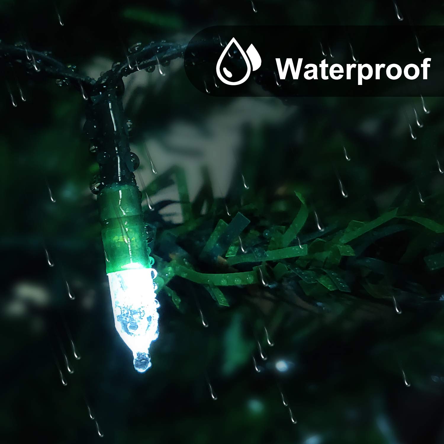 LOENDE Christmas Lights 50-Count LED String Lights, 8 Modes, Battery Operated, Waterproof, Green Wire, White, 1 Pack