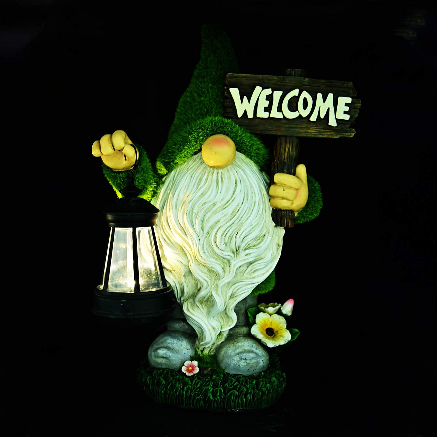 ASAWASA Gnomes Decorations for Yard, Solar LED Light, 10.8in Large, Resin, Gnome With Welcome Placard
