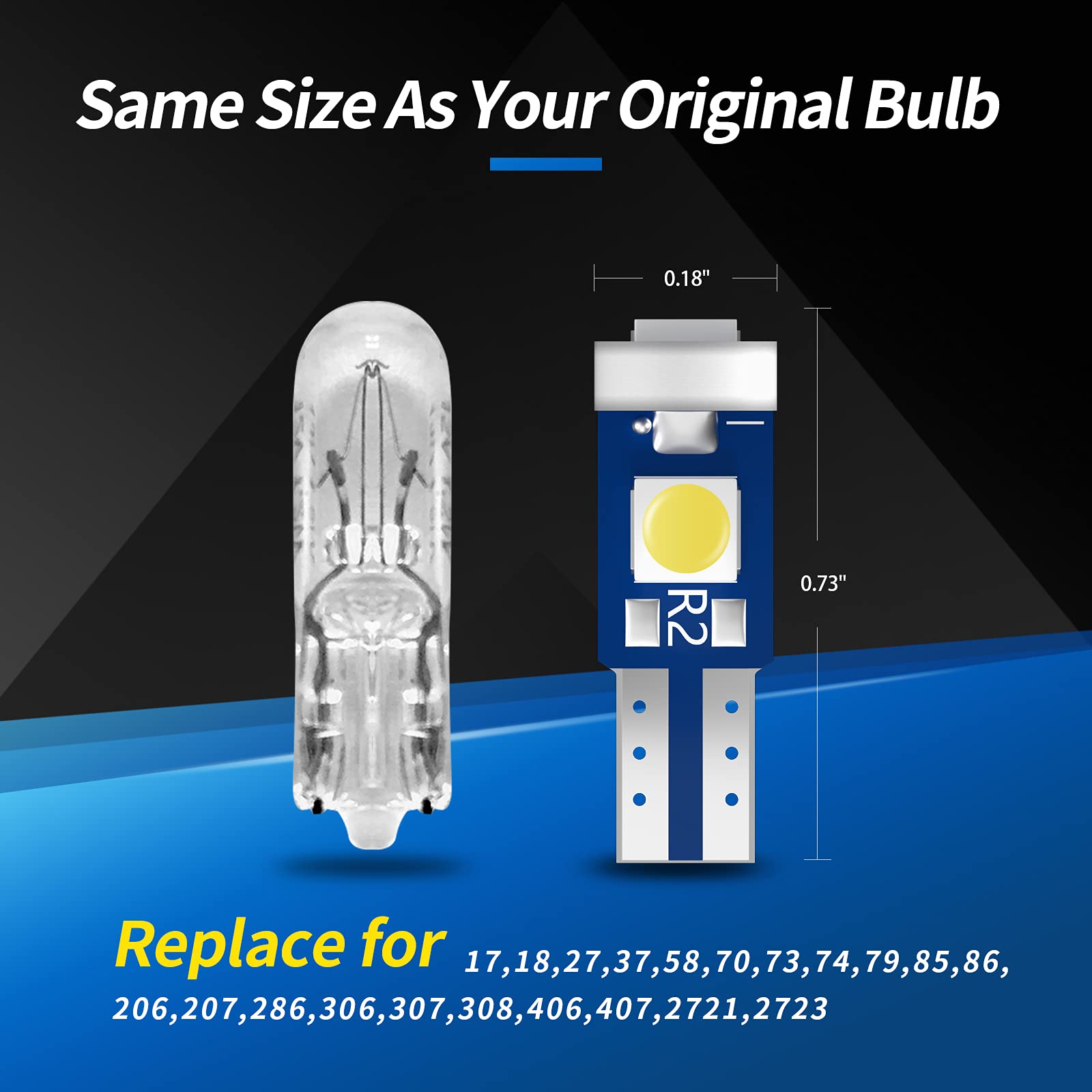 T5 Led Bulb, Cciyu 37 74 2721 3-Smd 3030 Led Bulb, Super White 73 2723 70 79 Wedge Led Bulb T5 Replacement Dash Dashboard Lights Instrument Panel Cluster Led Lamps Reading Light Map Light Bulb, 10Pcs