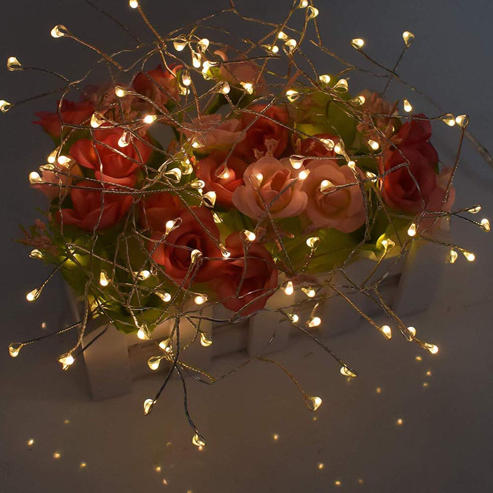 HANNAHONG 100 LED Fairy String Lights, Warm White, USB Plug, Waterproof, 2 Pack, Silver Wire, Model FIRE ER