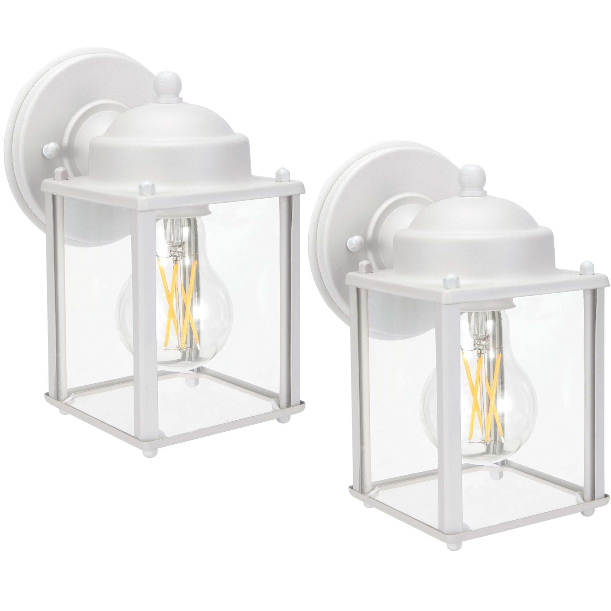LIT-PaTH Outdoor Wall Lantern Sconce, Aluminum, E26 Base, White Finish, 2-Pack, Model LT-WL017-WT-2PK
