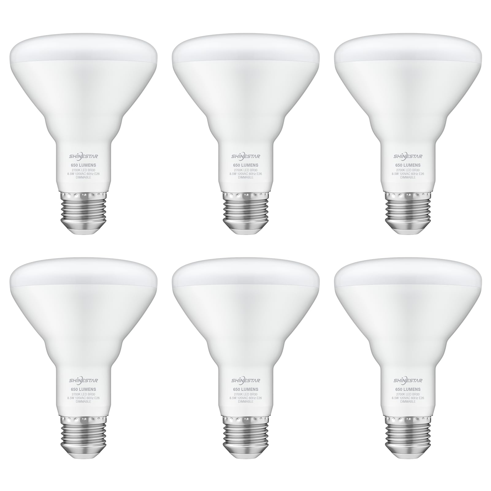 Shinestar Can Light Bulbs, Warm White 2700K, Br30 Led Recessed Lights For Ceiling, 65W Equivalent, Dimmable, 6-Pack