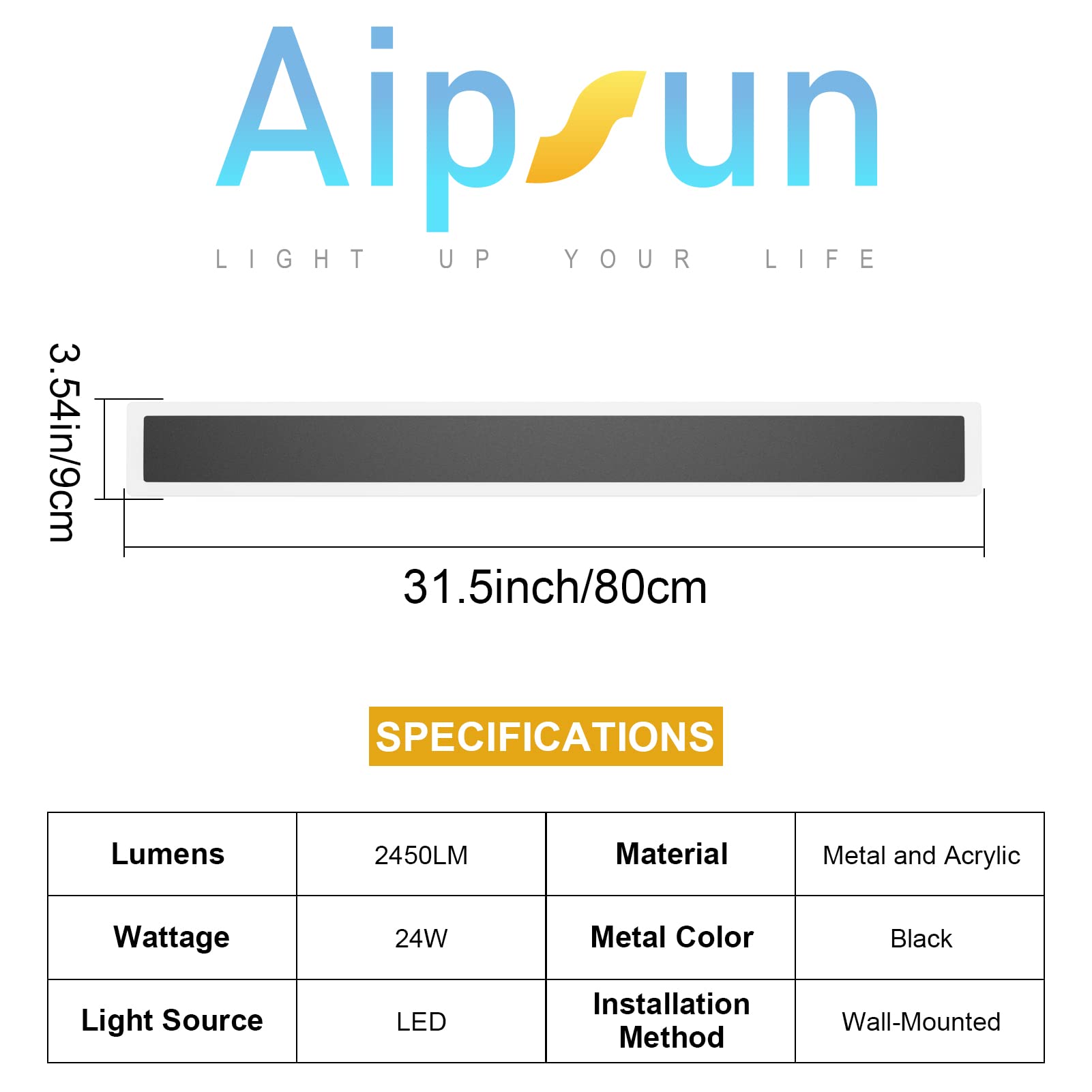 Aipsun Outdoor Wall Lighting 1 Pack, Black Led Exterior Wall Sconces 3000K,31.5Inch Modern Outdoor Wall Light Fixtures For House