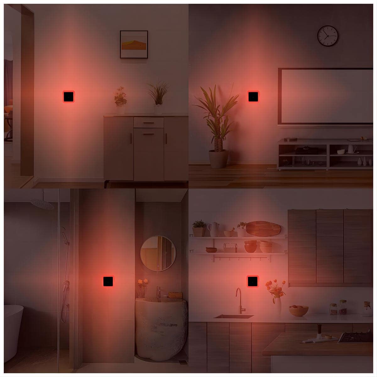 KINUR LED Night Lights 6 Pack with Dusk to Dawn Sensors, Red, Plug-in for Kids Room, Bathroom, Nursery, Hallway, Model GB603