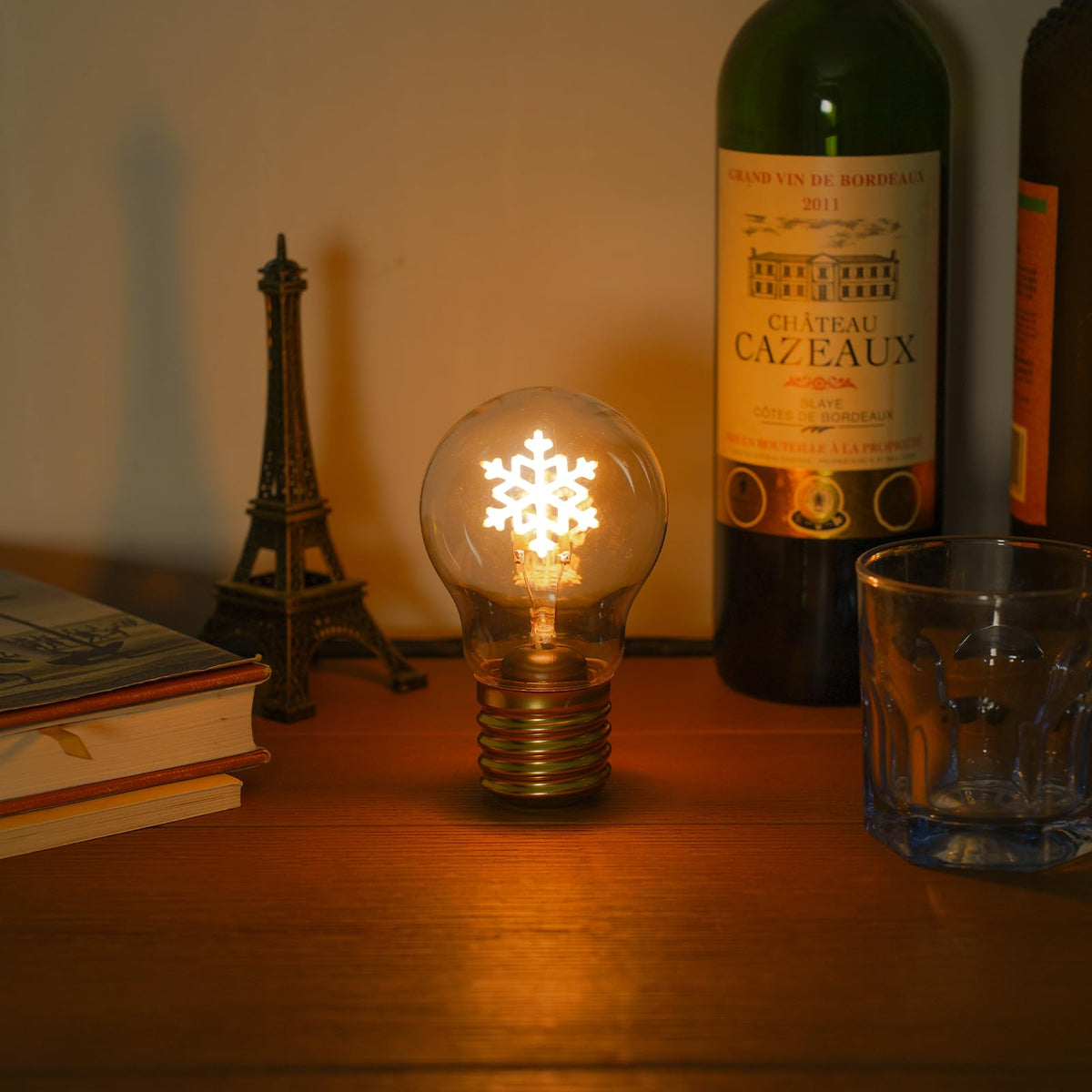 Fengrun Snow Battery Operated Light Bulb Cordless, Small Table Lamp USB Rechargeable Led Bulb Shatterproof for Home Decor Living