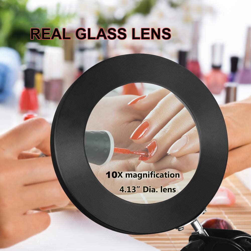 Dotlite Magnifying Glass with Light and Stand,2 in 1 Clamp 10X Magnifying Lamp, Craft Light Lamp Adjustable with 3 Color Modes L