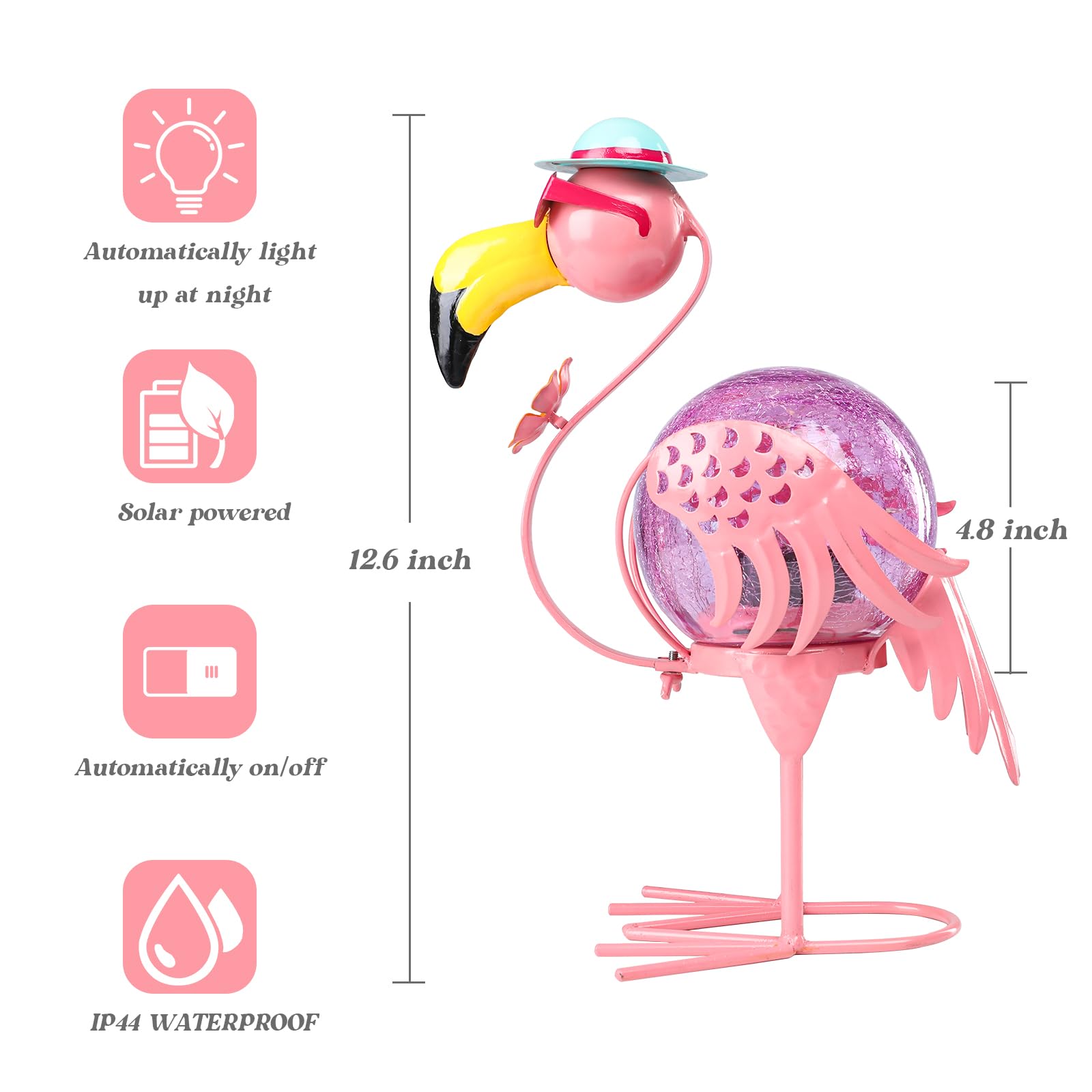 MUMTOP Flamingo Solar Lights - Waterproof LED Lanterns for Outdoor Garden, Pink, Model 891a