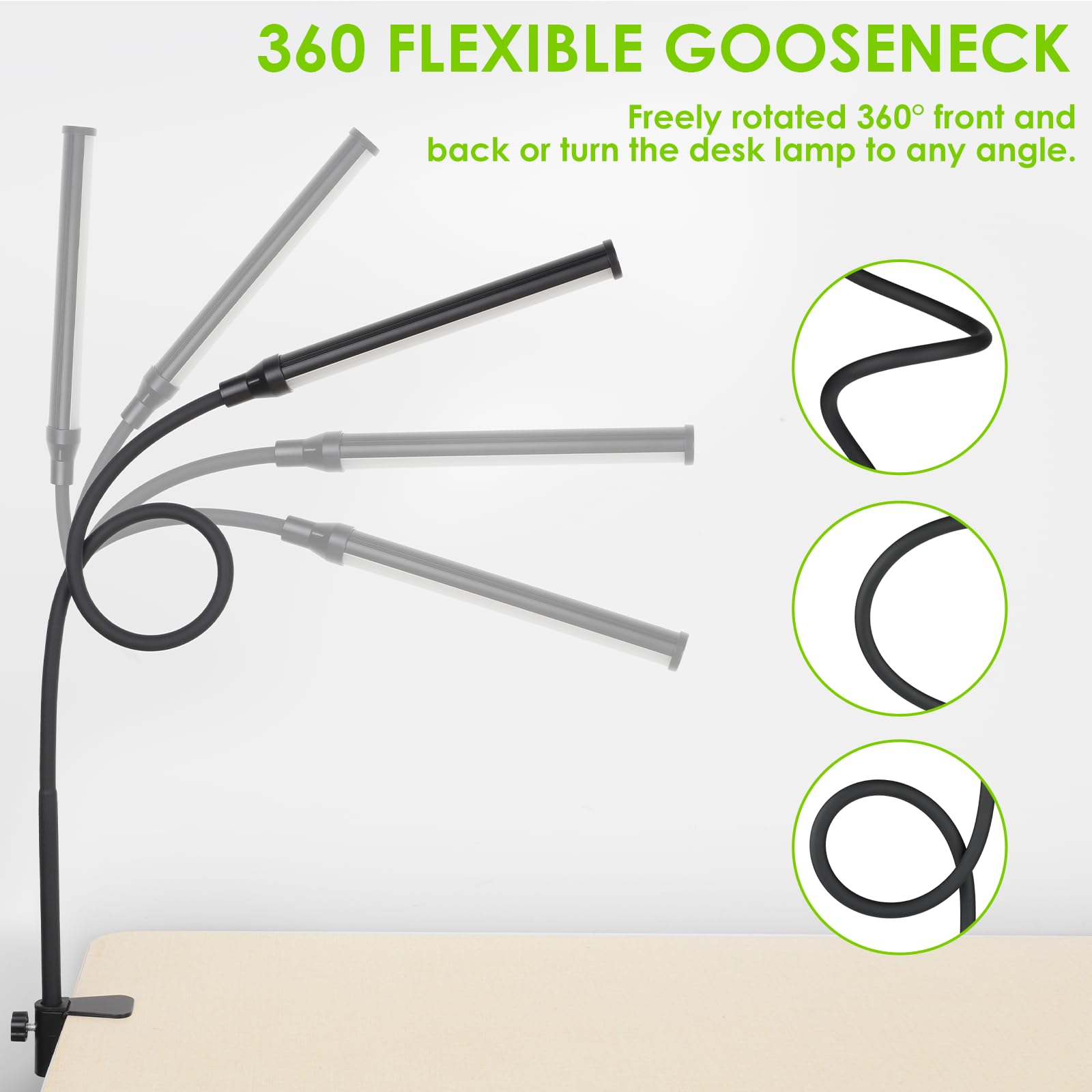 Shinetech Led Desk Lamp With Clamp, 4000K Natural White 11 Brightness Level Eye-Caring Clip Lights For Home Office, Flexible Goo