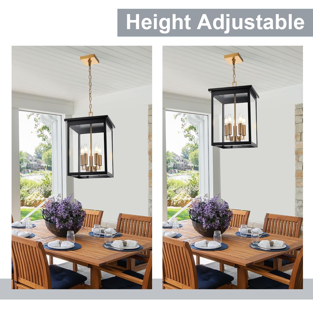 Winshen Large Outdoor Pendant Light Fixtures, 5-Lights Porch Ceiling Mount Lighting Adjustable Chain, Exterior Hanging Lamp Wate