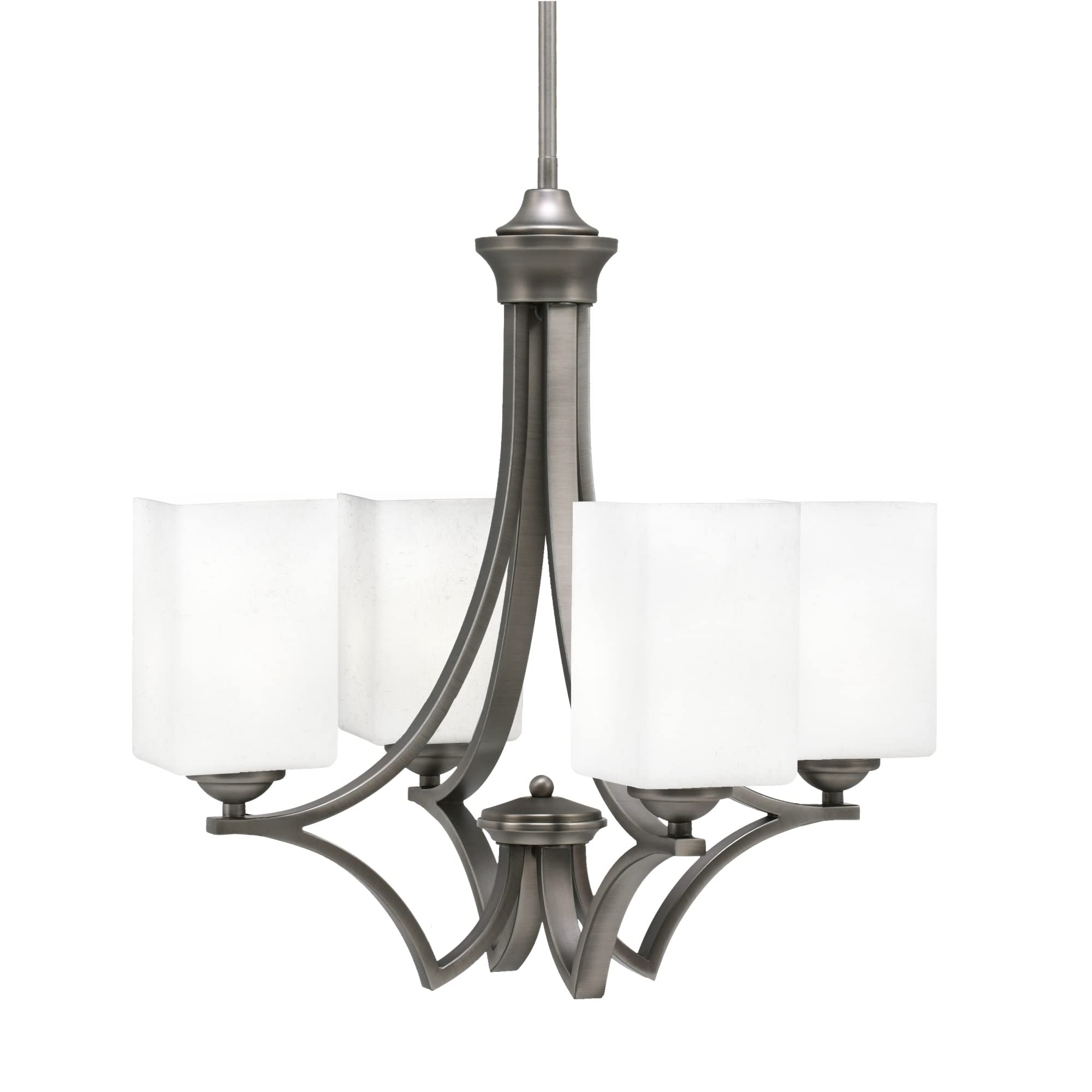 Zilo Uplight, 4 Light, Chandelier in Graphite Finish with 5.5&quot; Fluted Teal Crystal Glass