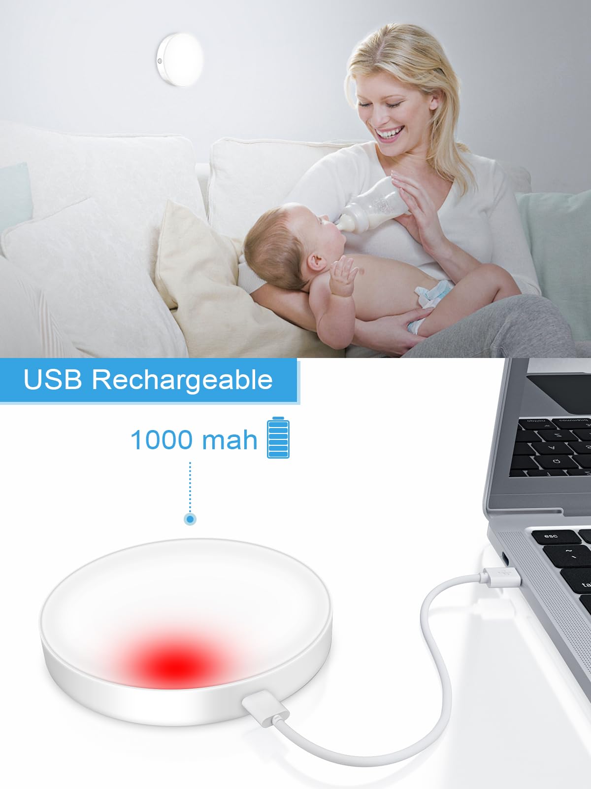 WILLED Dimmable Touch LED Tap Light with 1000mAh Battery, Magnet, White, Model WNL-A1, 6000K for Closet, Cabinet, Kitchen, Bedroom