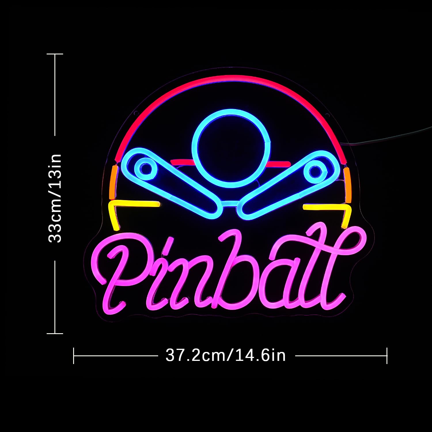 LULANMP Pinball Neon Sign - Colorful LED Acrylic Light for Game Room, 14.6inx12.9in, USB Powered
