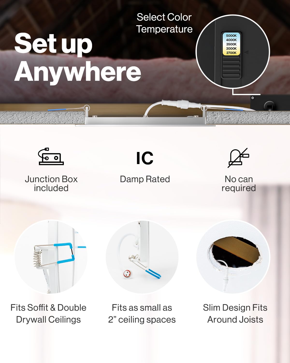 Sunco 6 Pack 3 Inch Ultra Thin Led Recessed Ceiling Lights Smooth Trim Selectable Cct, 2700K/3000K/4000K/5000K/6000K, Dimmable 8