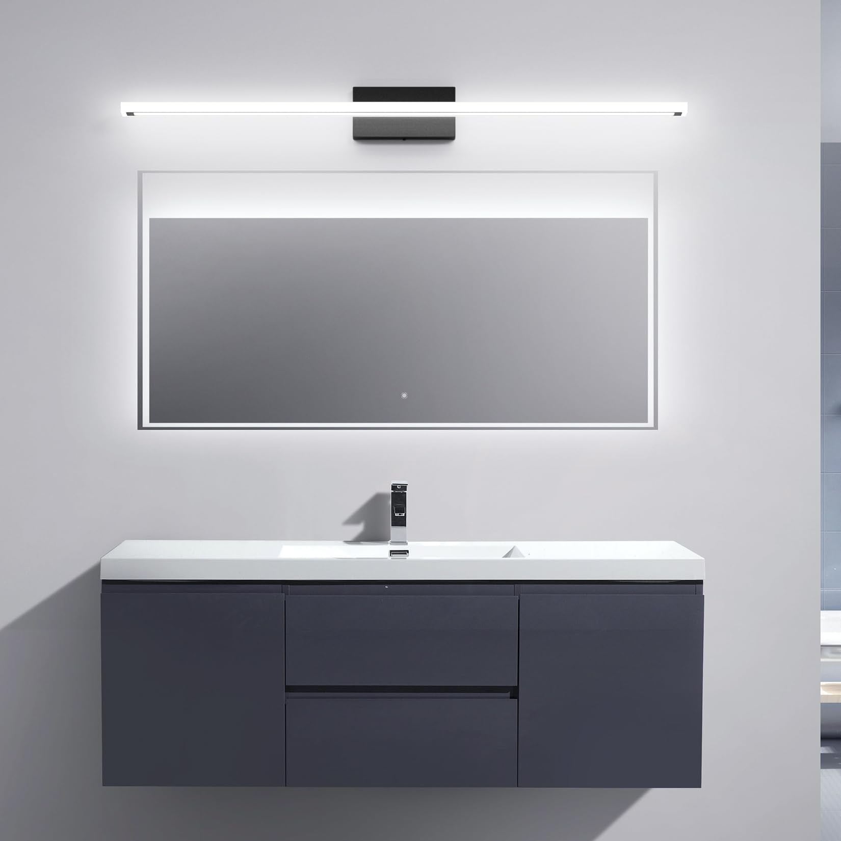 lundwa 48inch Black LED Bathroom Vanity Light Bar 40W Stainless Steel Modern Fixture JS6181