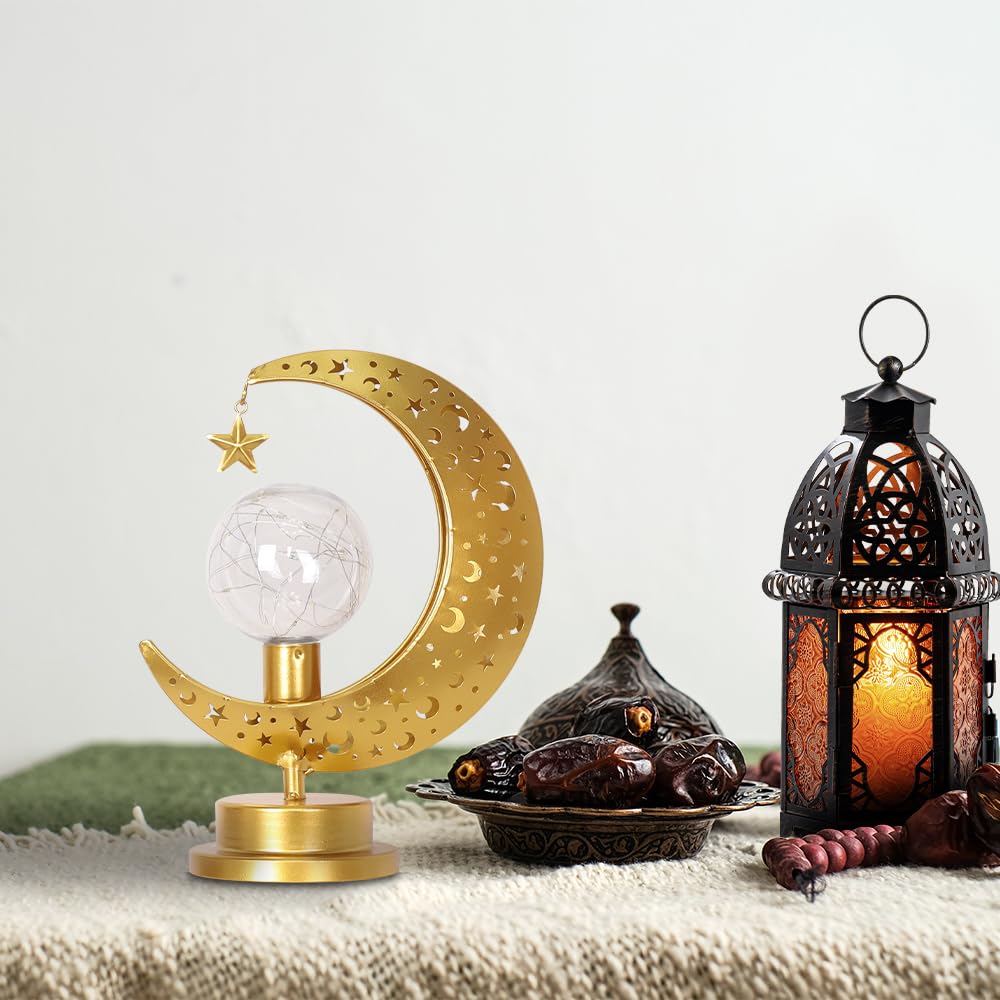 Decorkey Moon Lamp, Ramadan Decorations Indoor And Outdoor,Moon Star Lamp With Led Bulb & Timer Function Table Decor,Ramadan,Eid Home Decor, Gifts