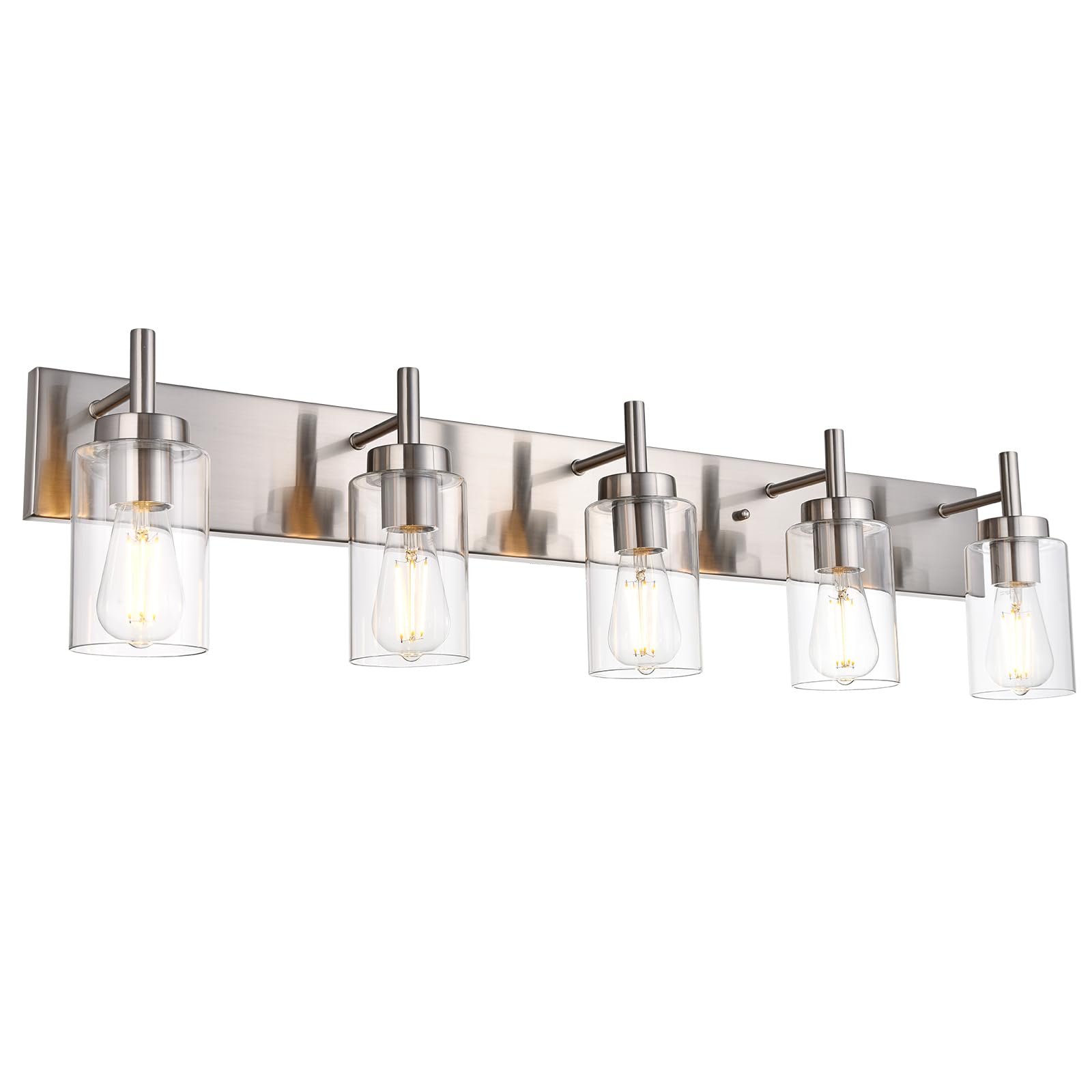 Vinluz 5 Lights Bathroom Vanity Light Fixture Brushed Nickel Sconces Wall Lighting Modern Industrial Indoor Wall Mounted Lamp Fo
