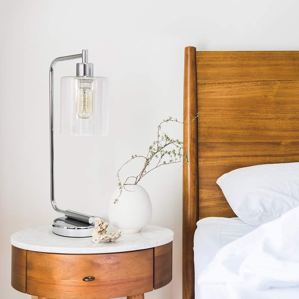 Simple Designs Desk Lamp, Industrial Iron Lantern, Glass Shade, Chrome, Model LD1036-CHR, Regular Size