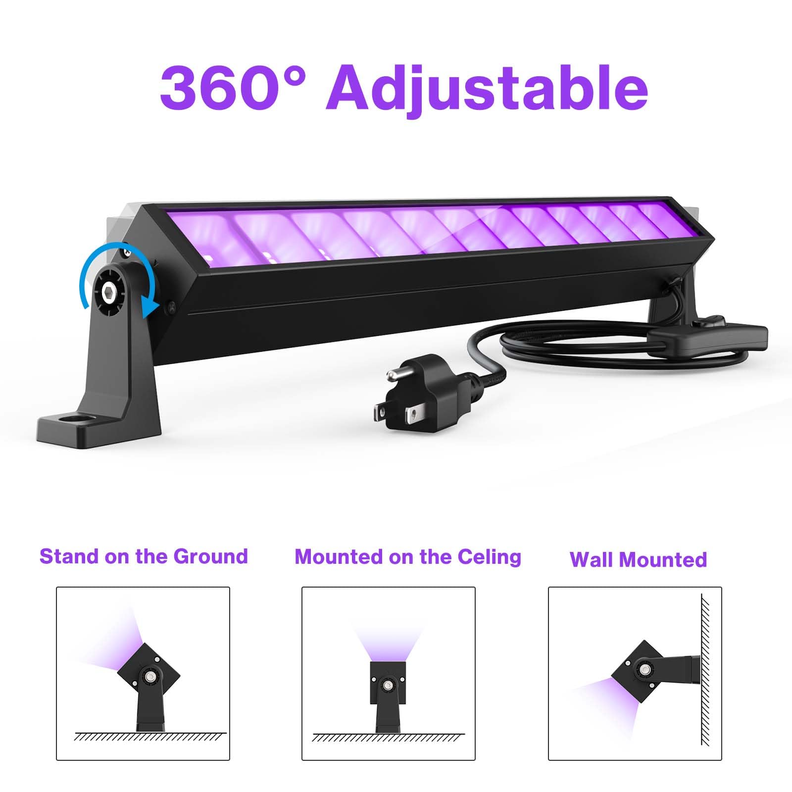 Atfoyer 2PCS 40W LED Black Light Bar, Fluorescent Glow Lighting, 484 Sq.ft Coverage, Model ATC40CTUV, Black